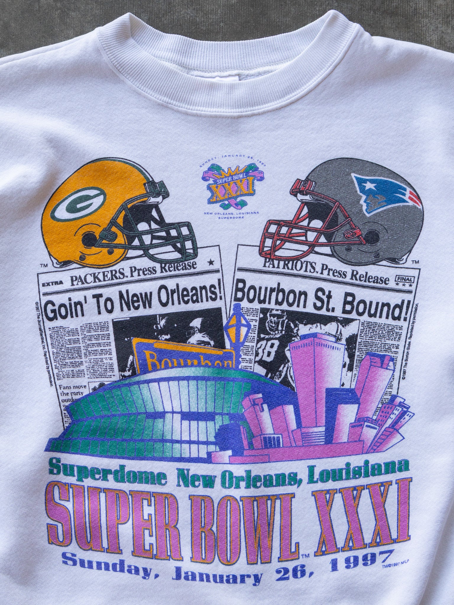 Vintage 1997 Super Bowl Packers vs Patriots Sweatshirt (2XL)