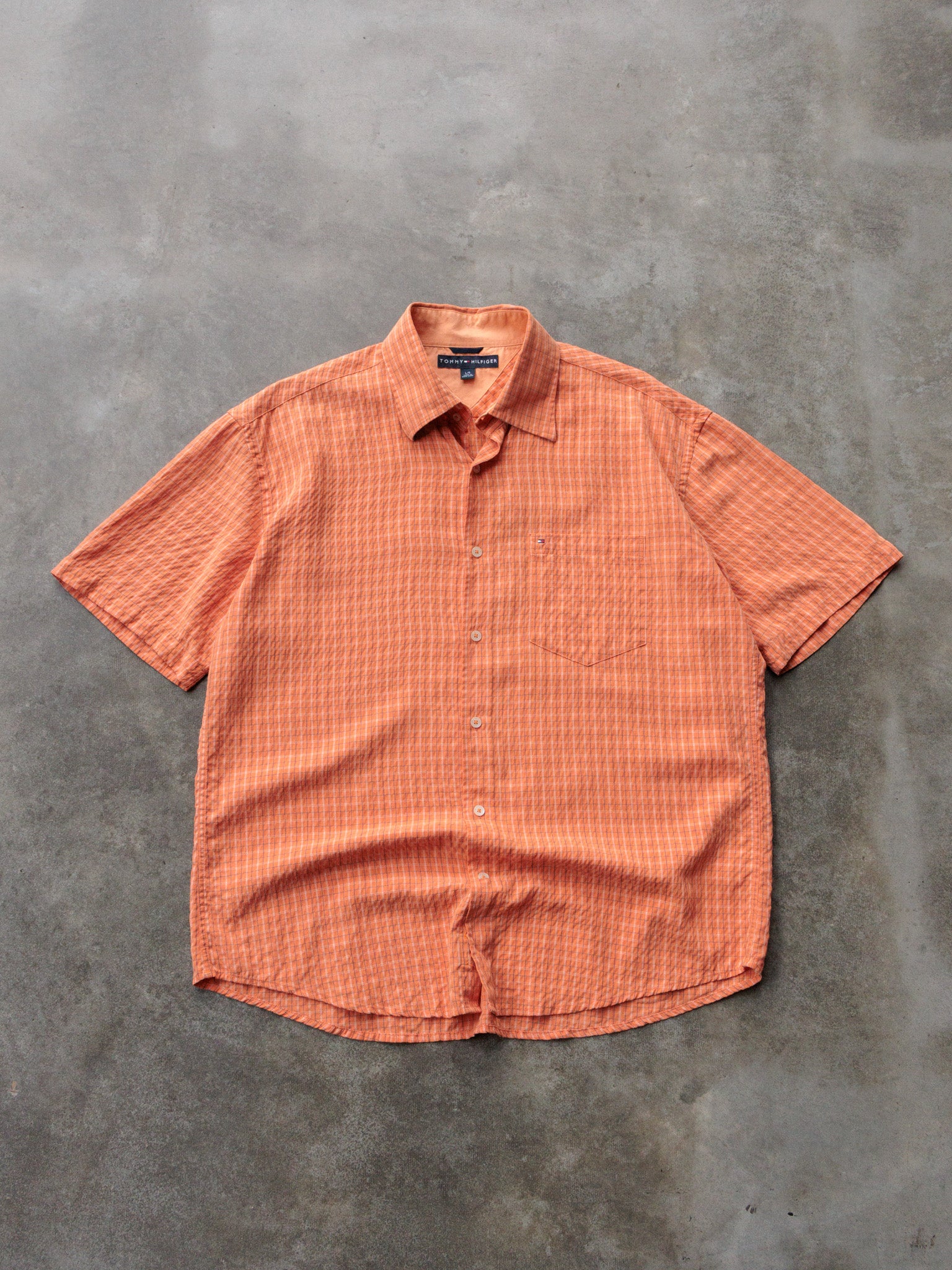 Vintage 00s Orange Plaid Tommy Hilfiger Short Sleeve Shirt (L)