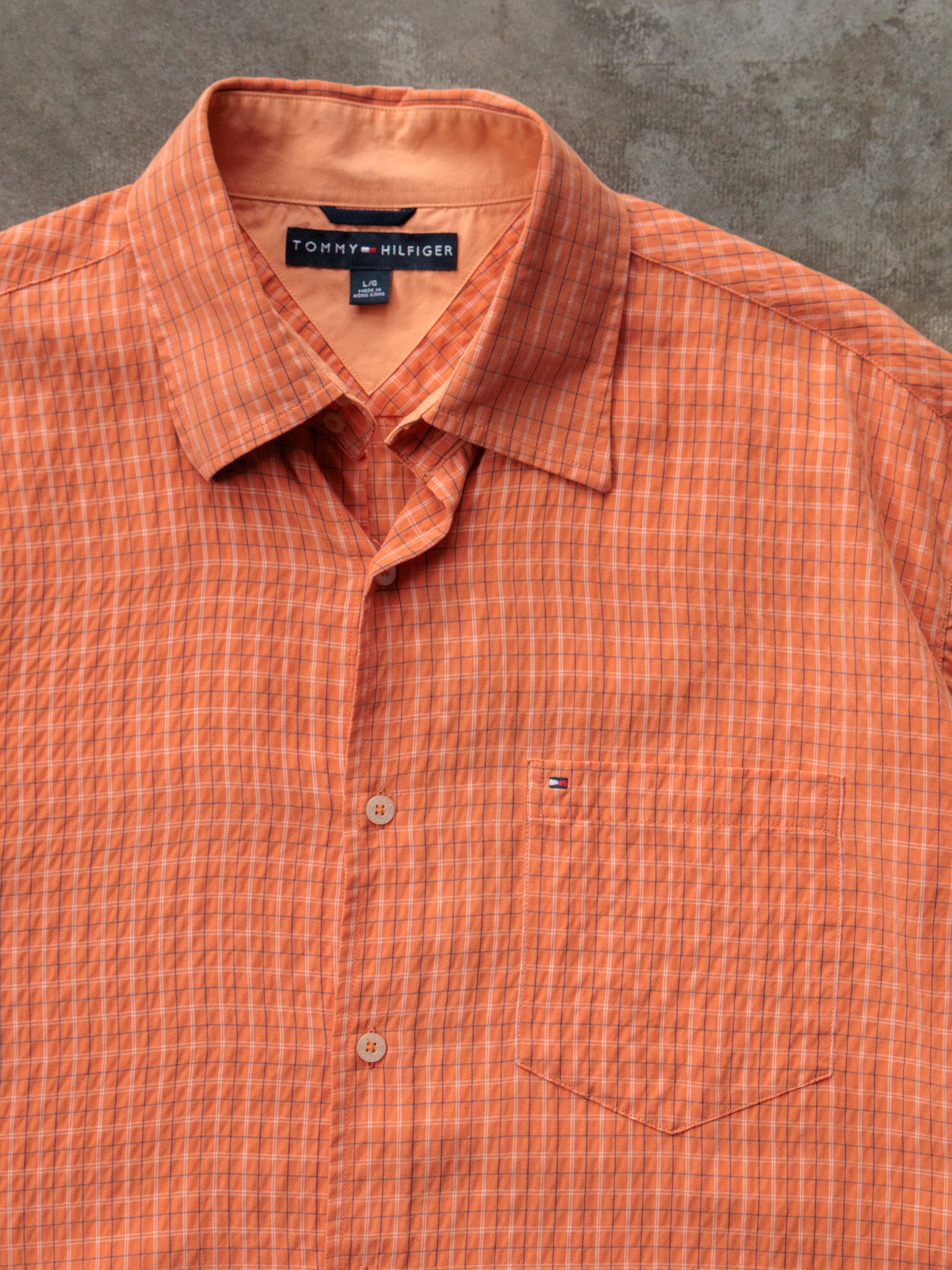 Vintage 00s Orange Plaid Tommy Hilfiger Short Sleeve Shirt (L)