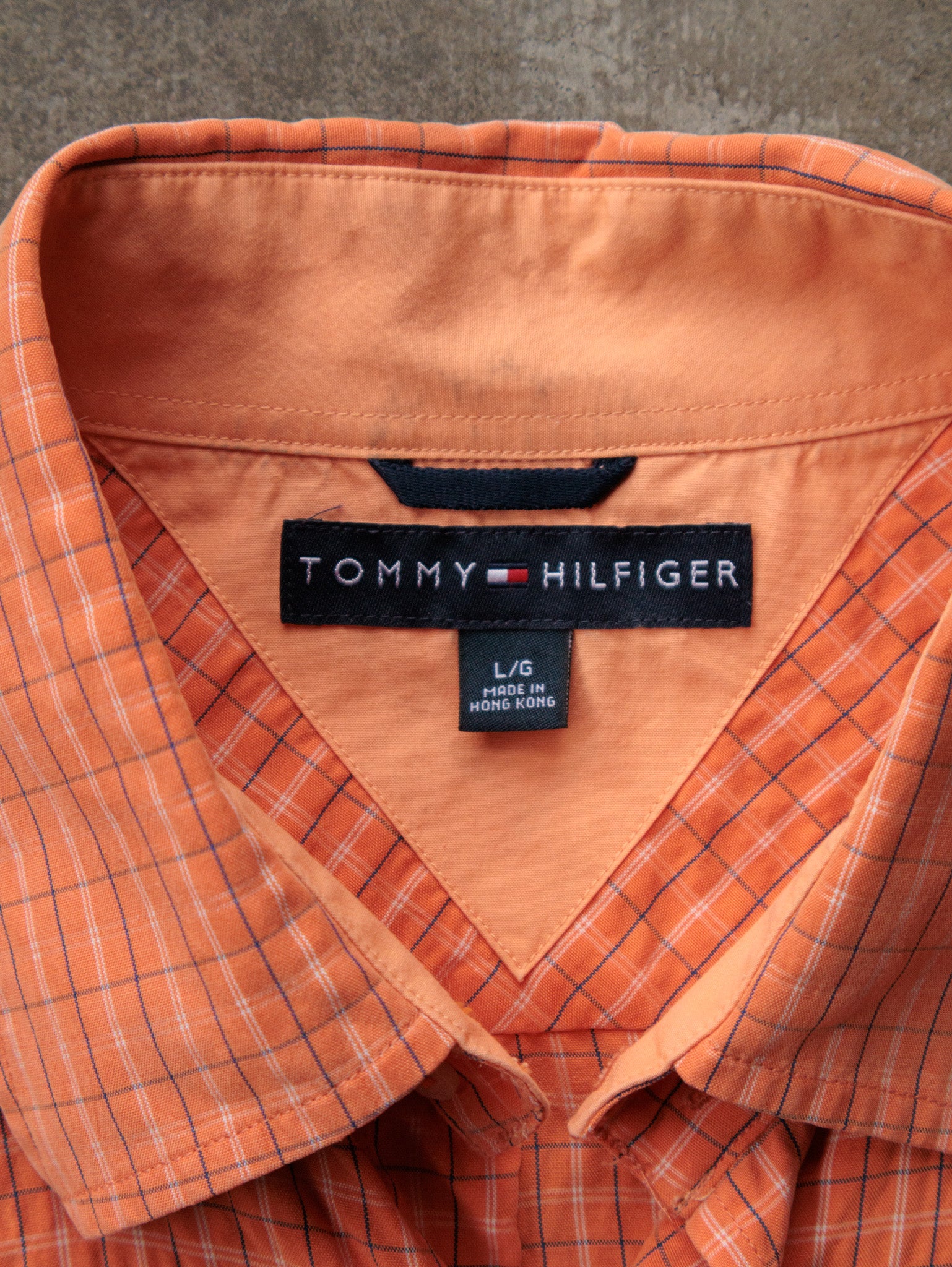 Vintage 00s Orange Plaid Tommy Hilfiger Short Sleeve Shirt (L)