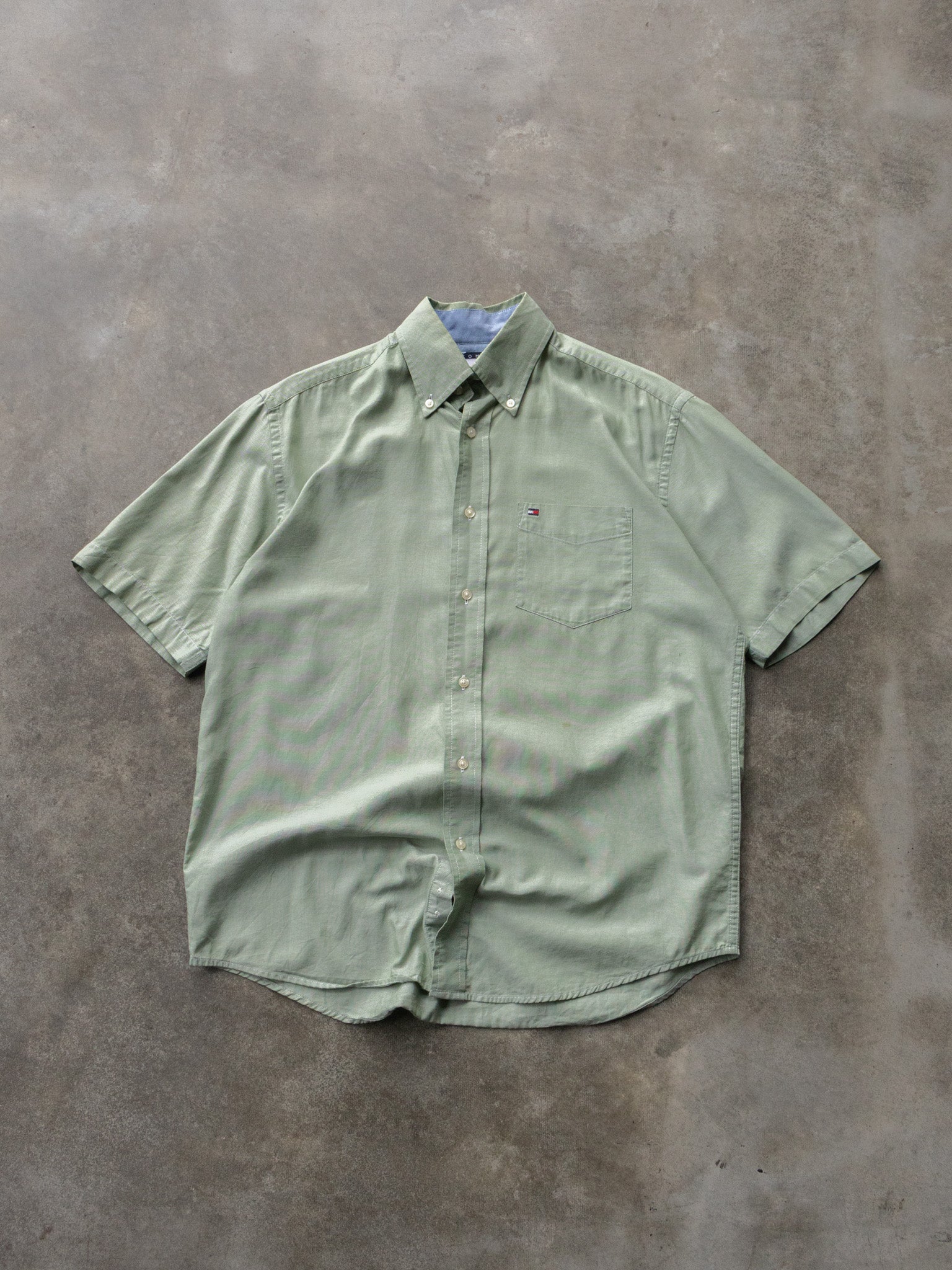 Vintage 00s Green Tommy Hilfiger Short Sleeve Shirt (S)