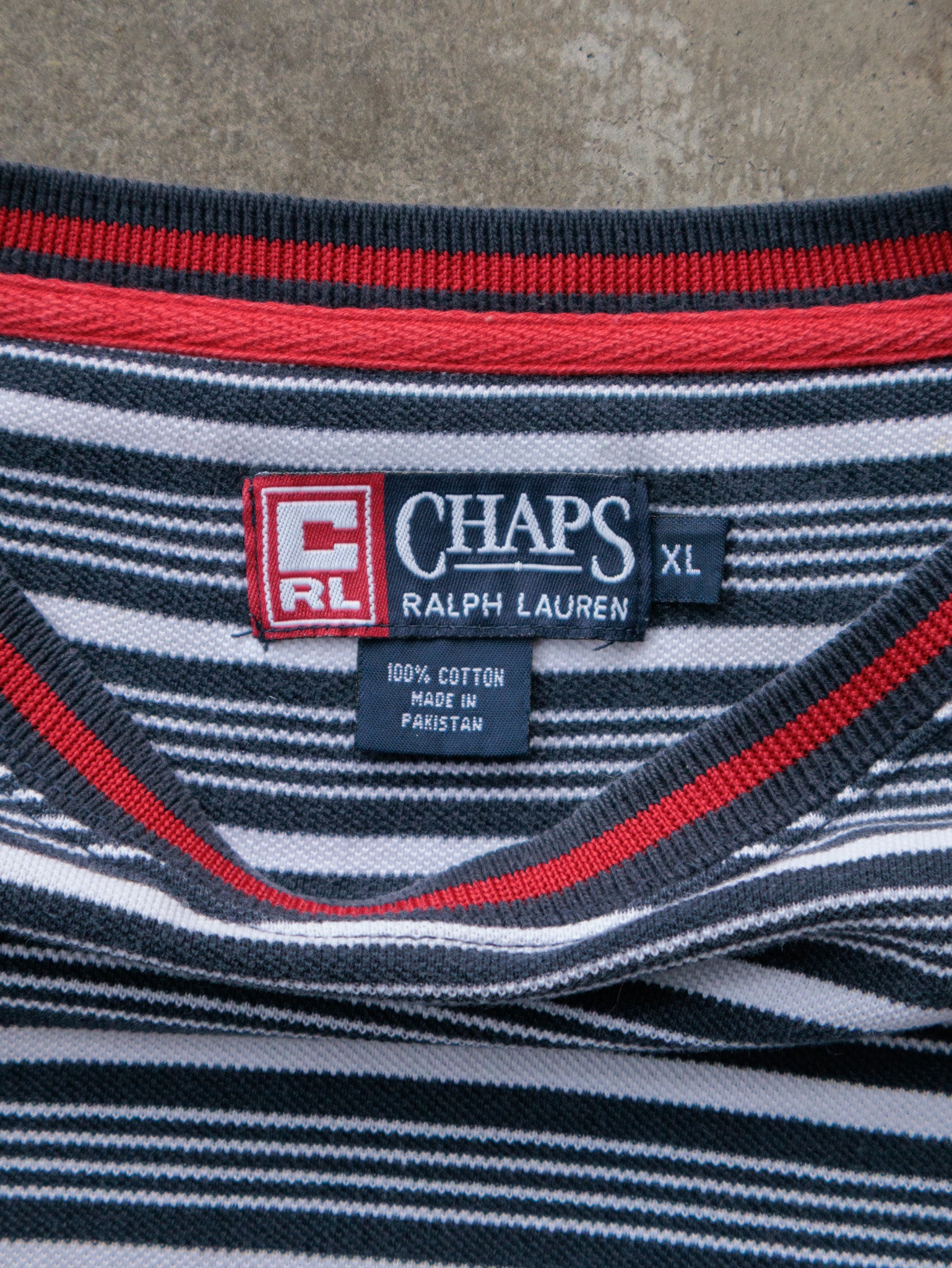 Vintage 00s Navy Chaps Ralph Lauren Striped Tee (XL)
