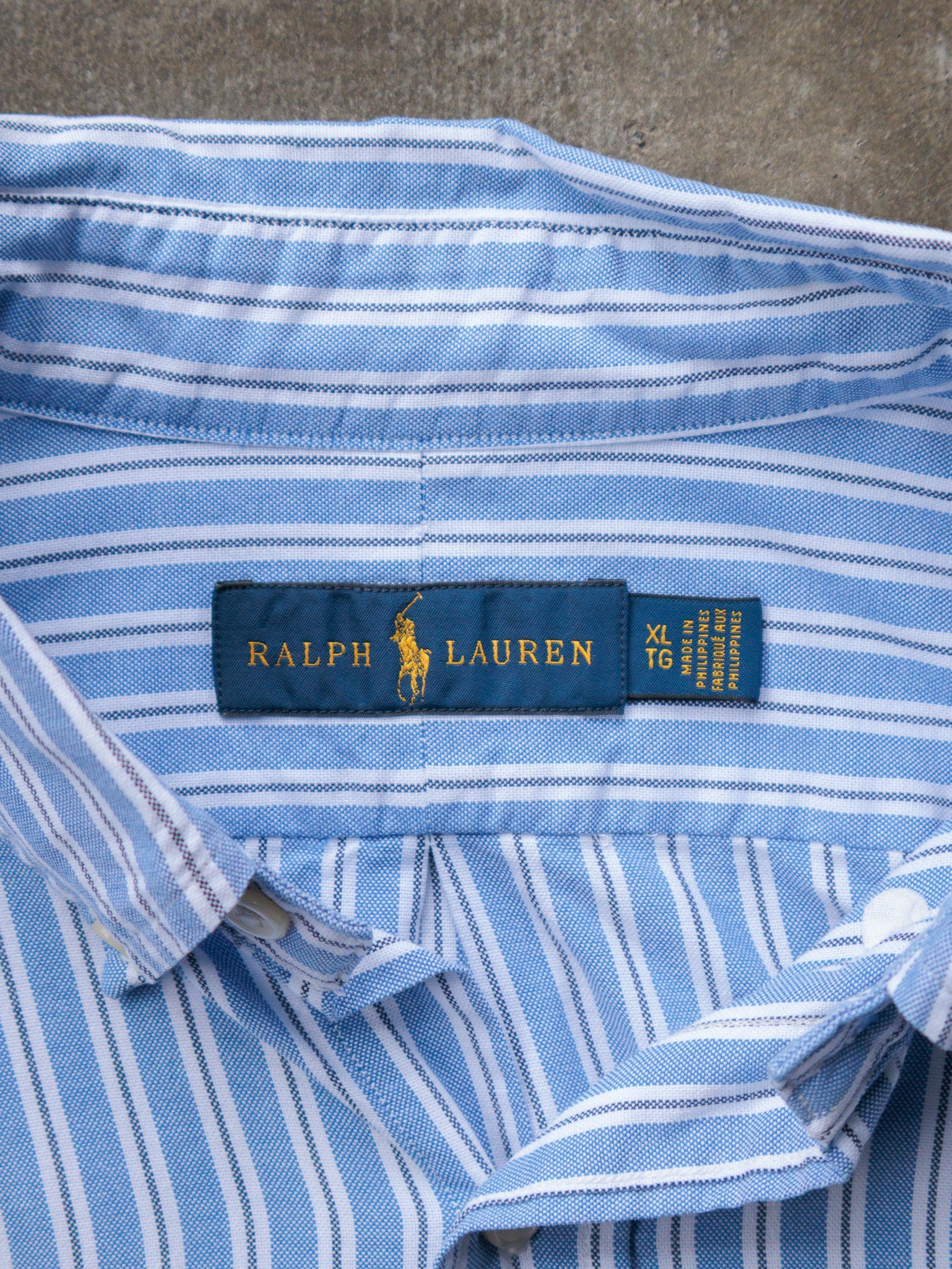 Vintage 00s Blue Ralph Lauren Striped Shirt (XL)