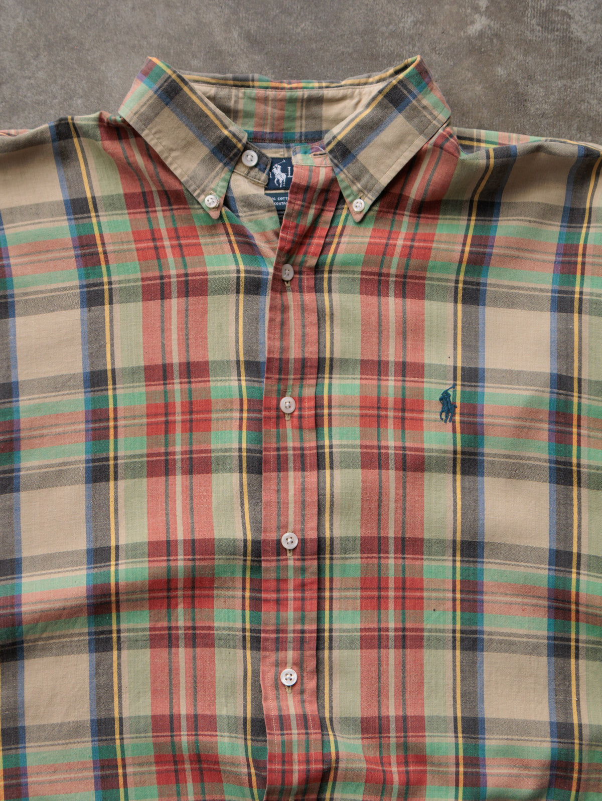 Vintage 90s Beige Madras Ralph Lauren Short Sleeve Shirt (XL)