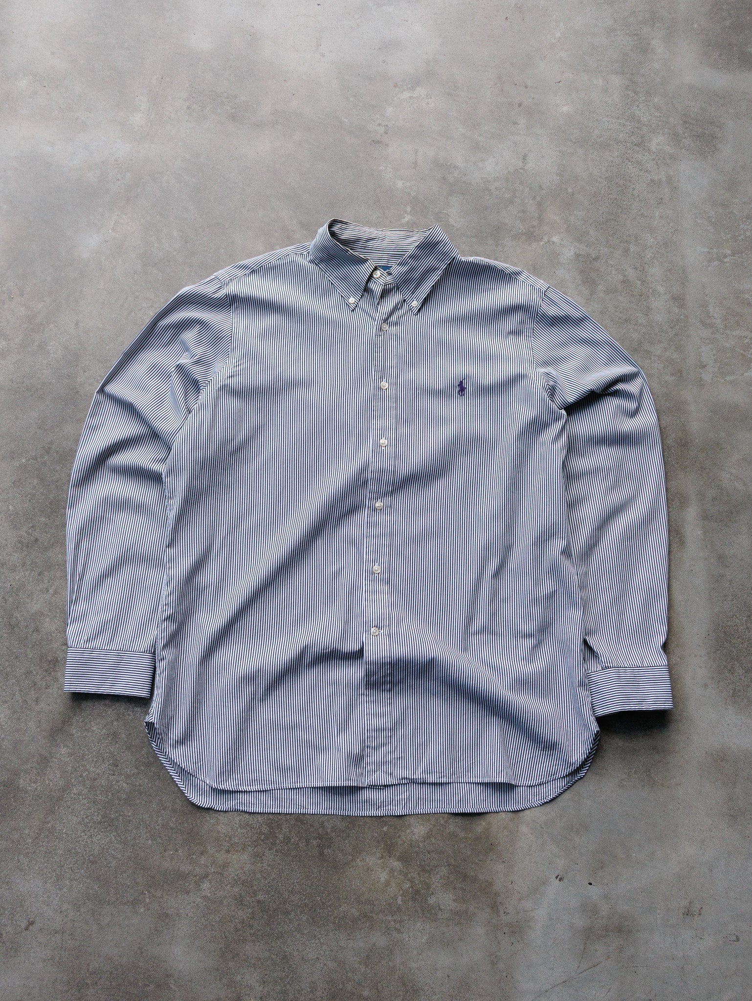 Vintage 00s Navy Striped Ralph Lauren Shirt (L)