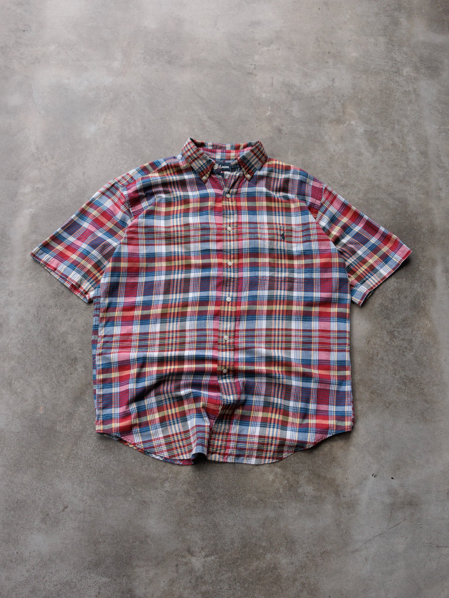 Vintage Red Plaid Ralph Lauren Short Sleeve Shirt (M)