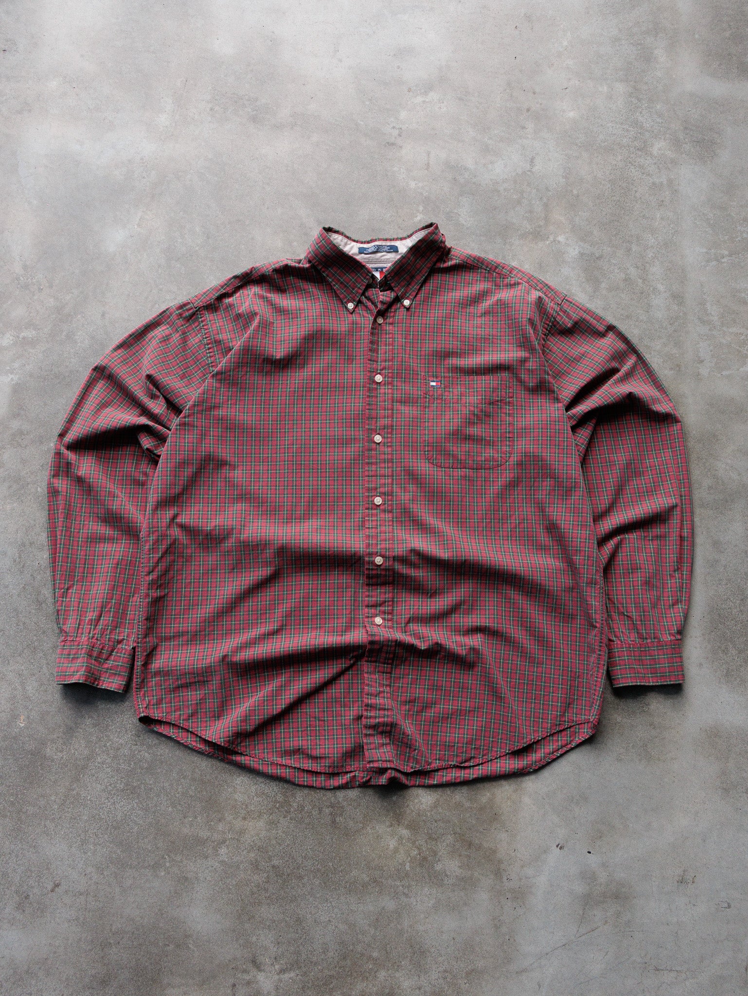Vintage 00s Red Tommy Hilfiger Plaid Shirt (XL)