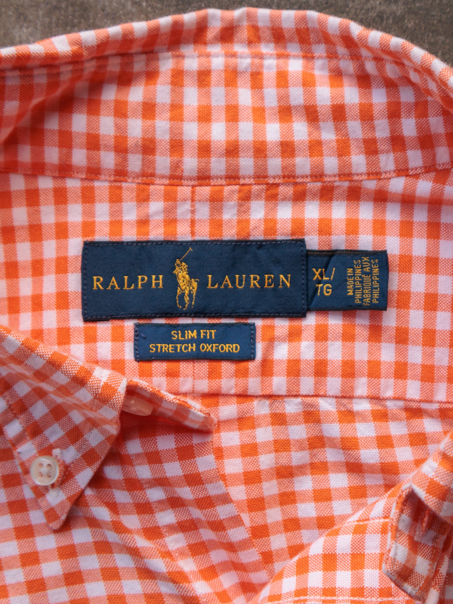 Vintage Orange Gingham Ralph Lauren Shirt (XL)