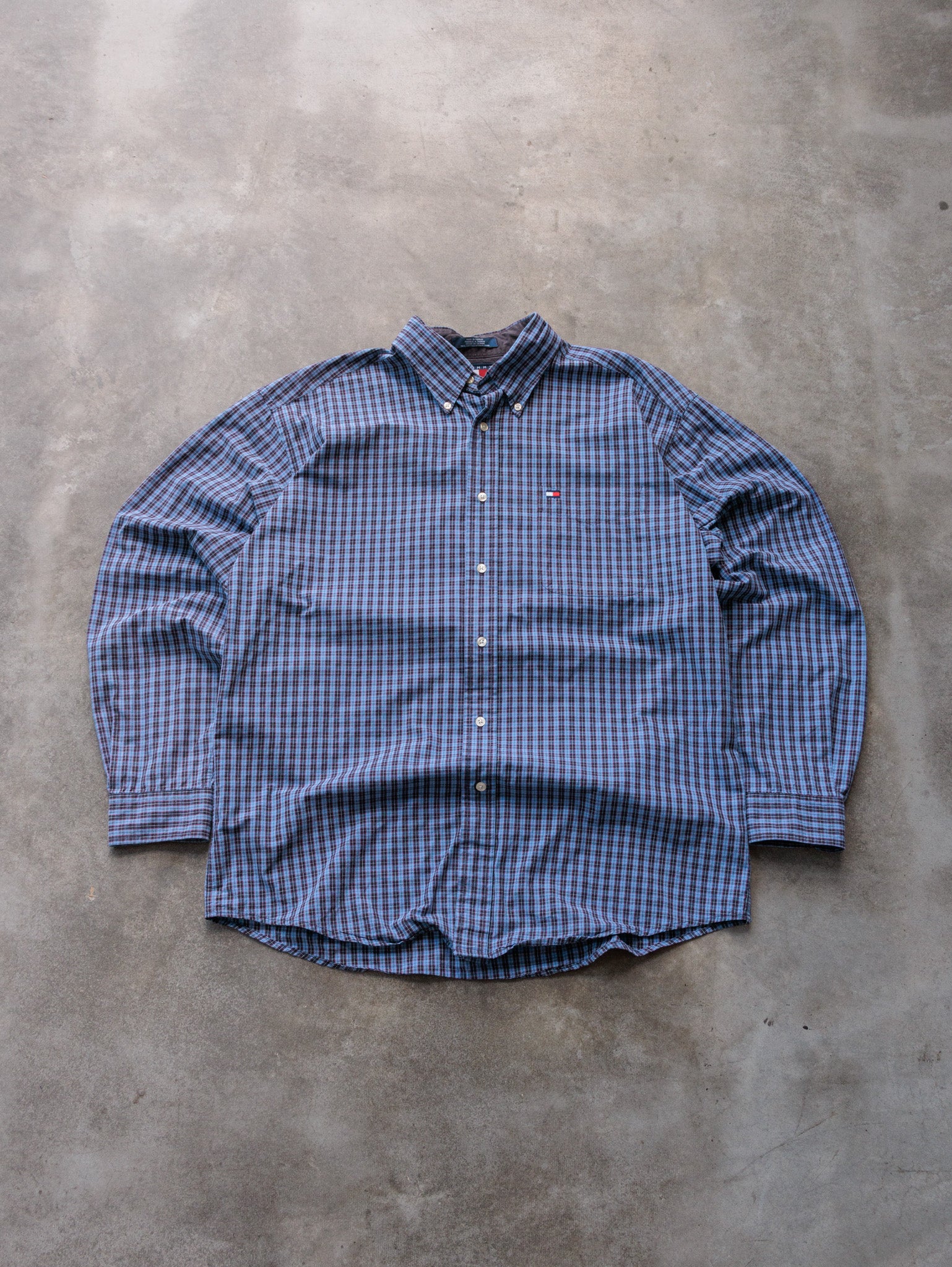 Vintage 90s Blue Plaid Tommy Hilfiger Shirt (L)