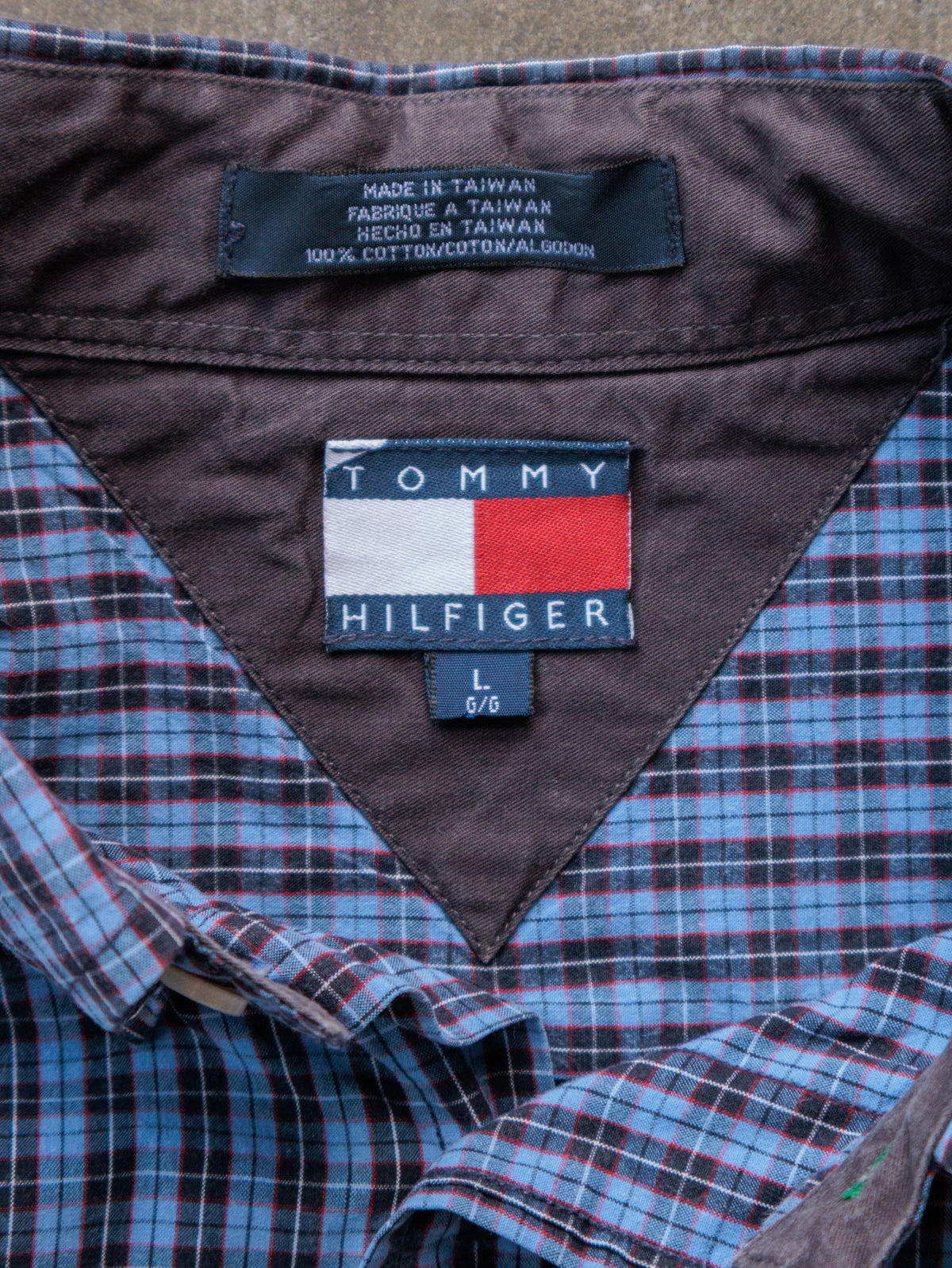 Vintage 90s Blue Plaid Tommy Hilfiger Shirt (L)