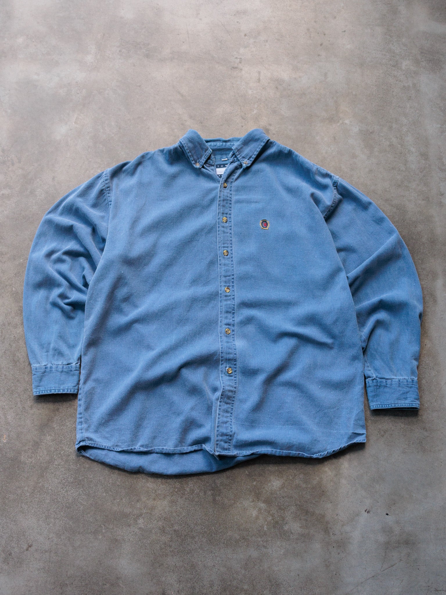 Vintage Blue Tommy Hilfiger Crest Denim Shirt (L)