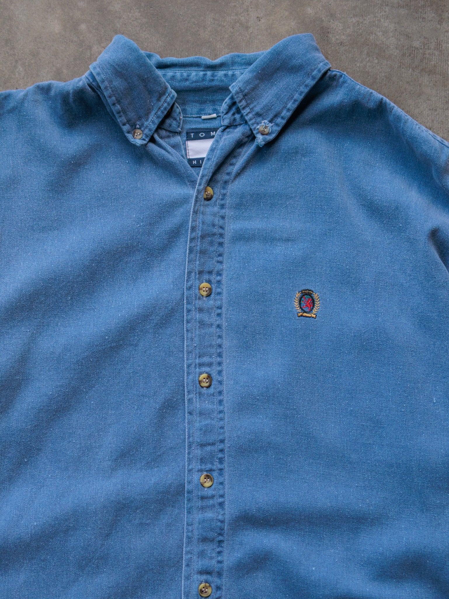 Vintage Blue Tommy Hilfiger Crest Denim Shirt (L)