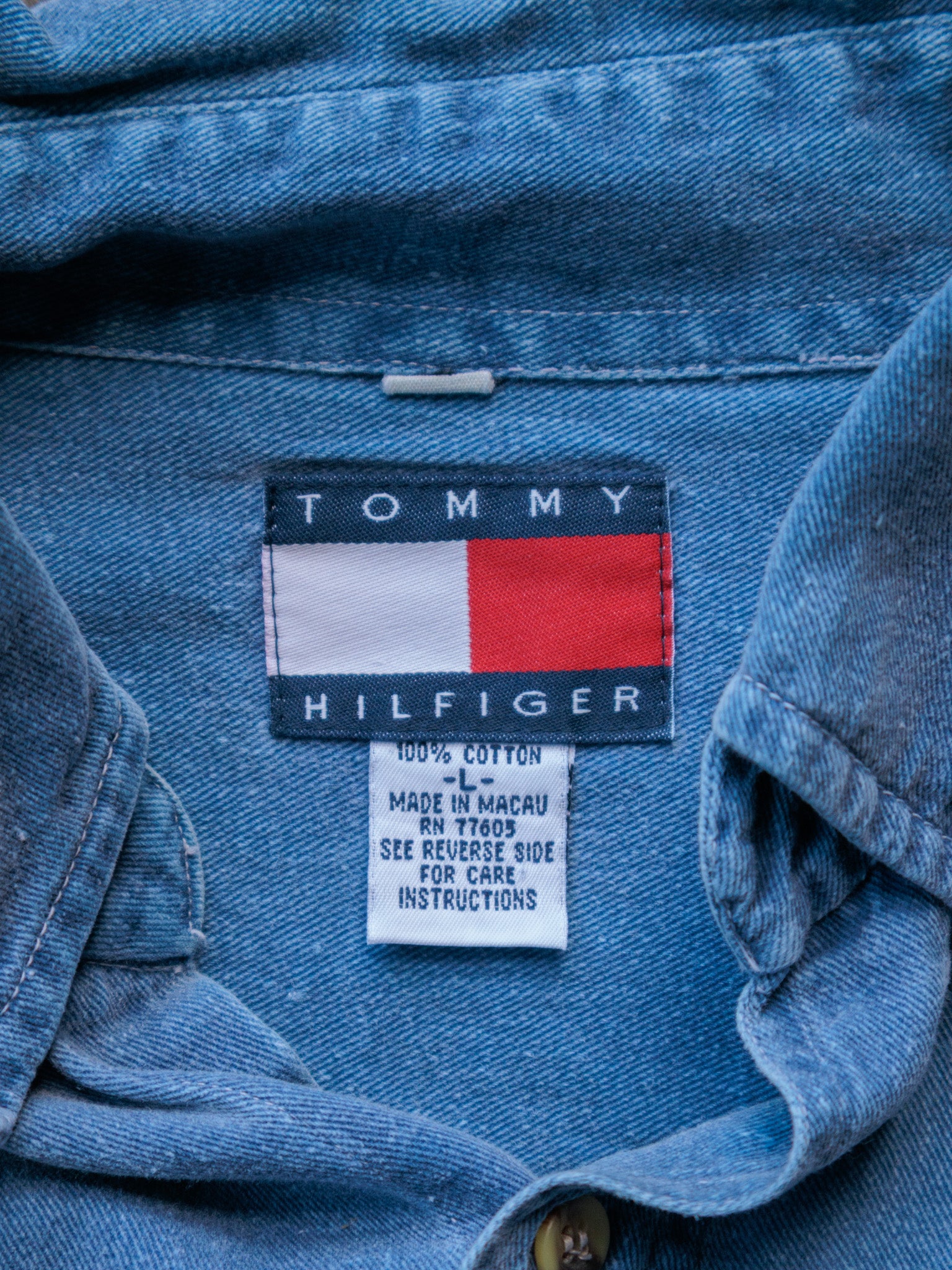 Vintage Blue Tommy Hilfiger Crest Denim Shirt (L)