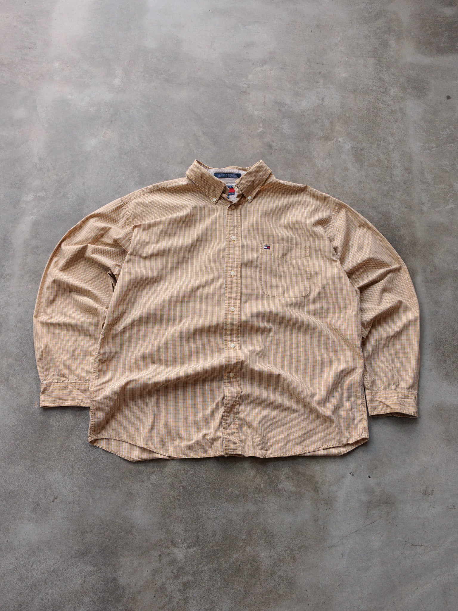 Vintage 90s Yellow Plaid Tommy Hilfiger Shirt (XL)