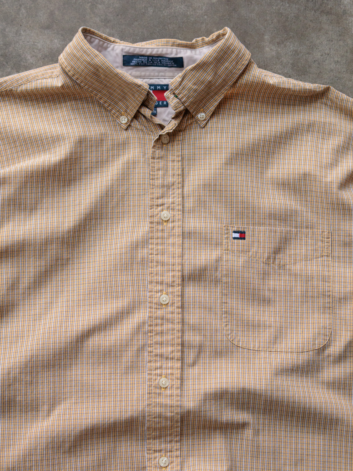 Vintage 90s Yellow Plaid Tommy Hilfiger Shirt (XL)