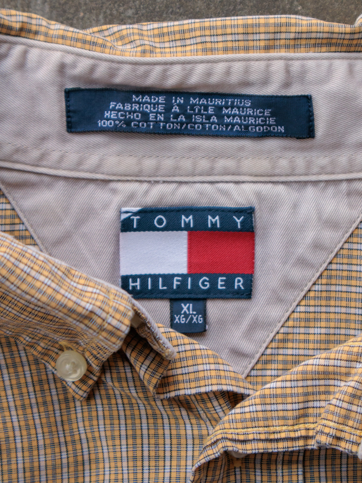 Vintage 90s Yellow Plaid Tommy Hilfiger Shirt (XL)