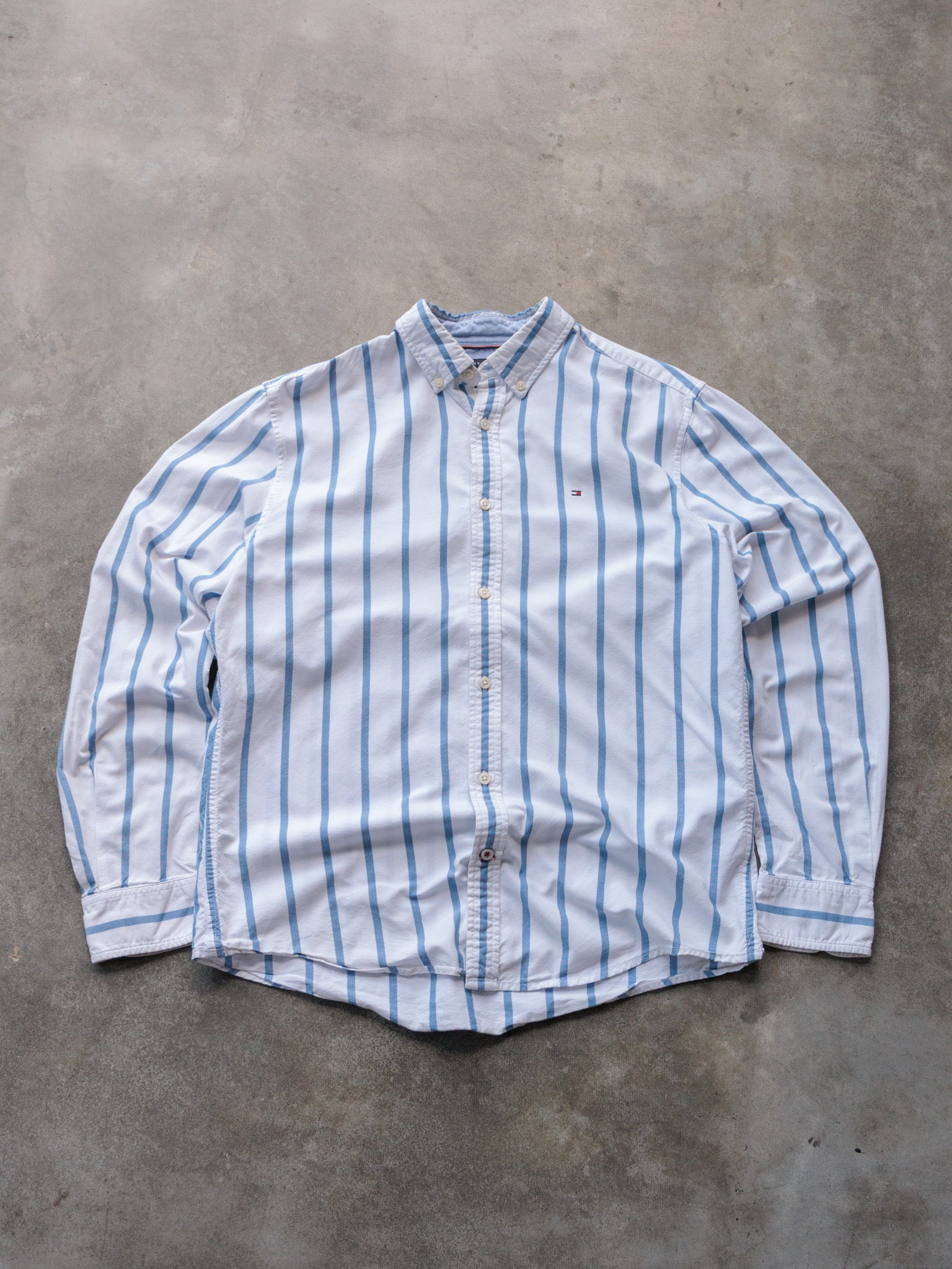 Vintage White Striped Tommy Hilfiger Shirt (M)
