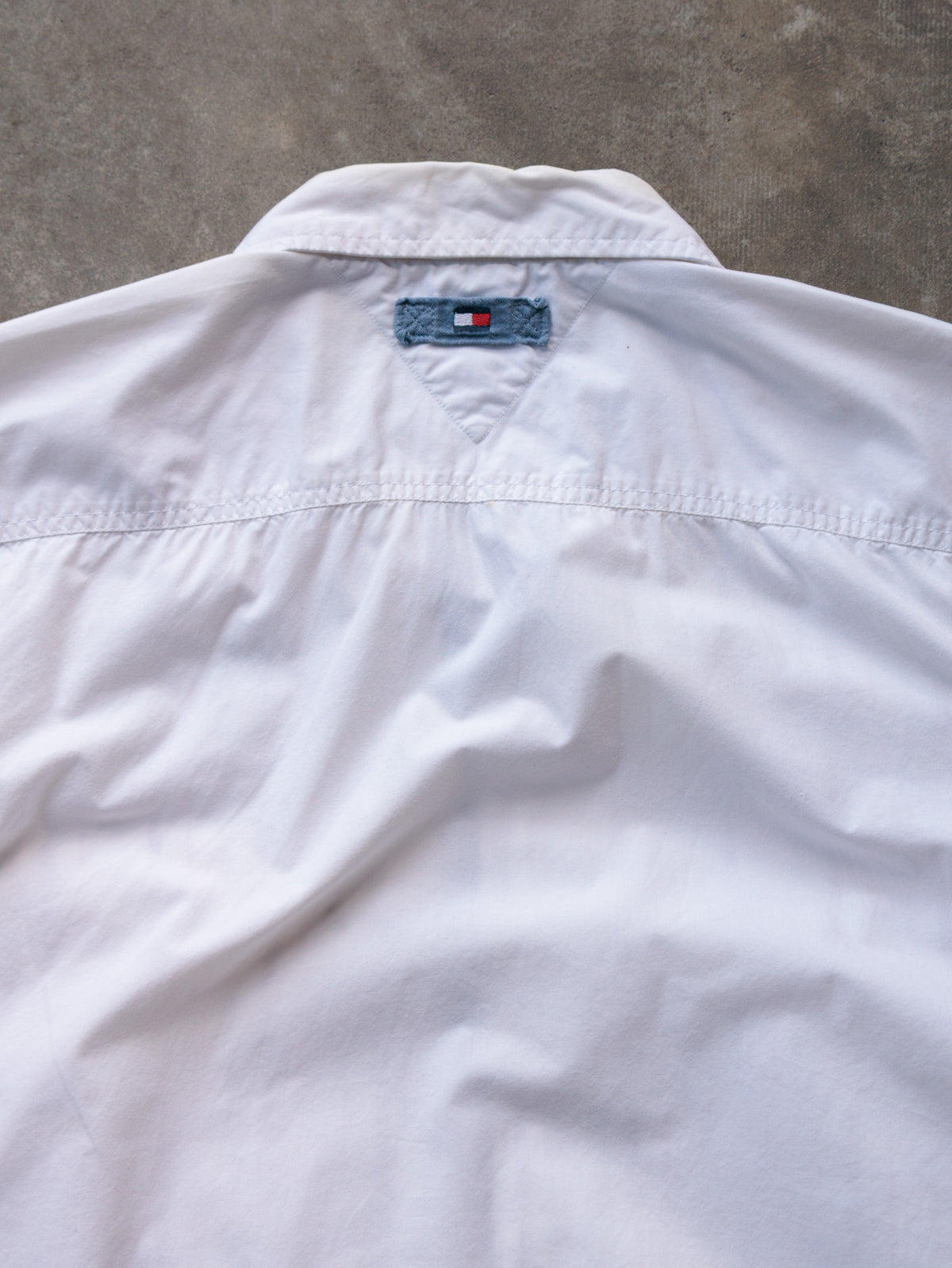 Vintage 00s White Striped Tommy Jeans Short Sleeve Shirt (XL)