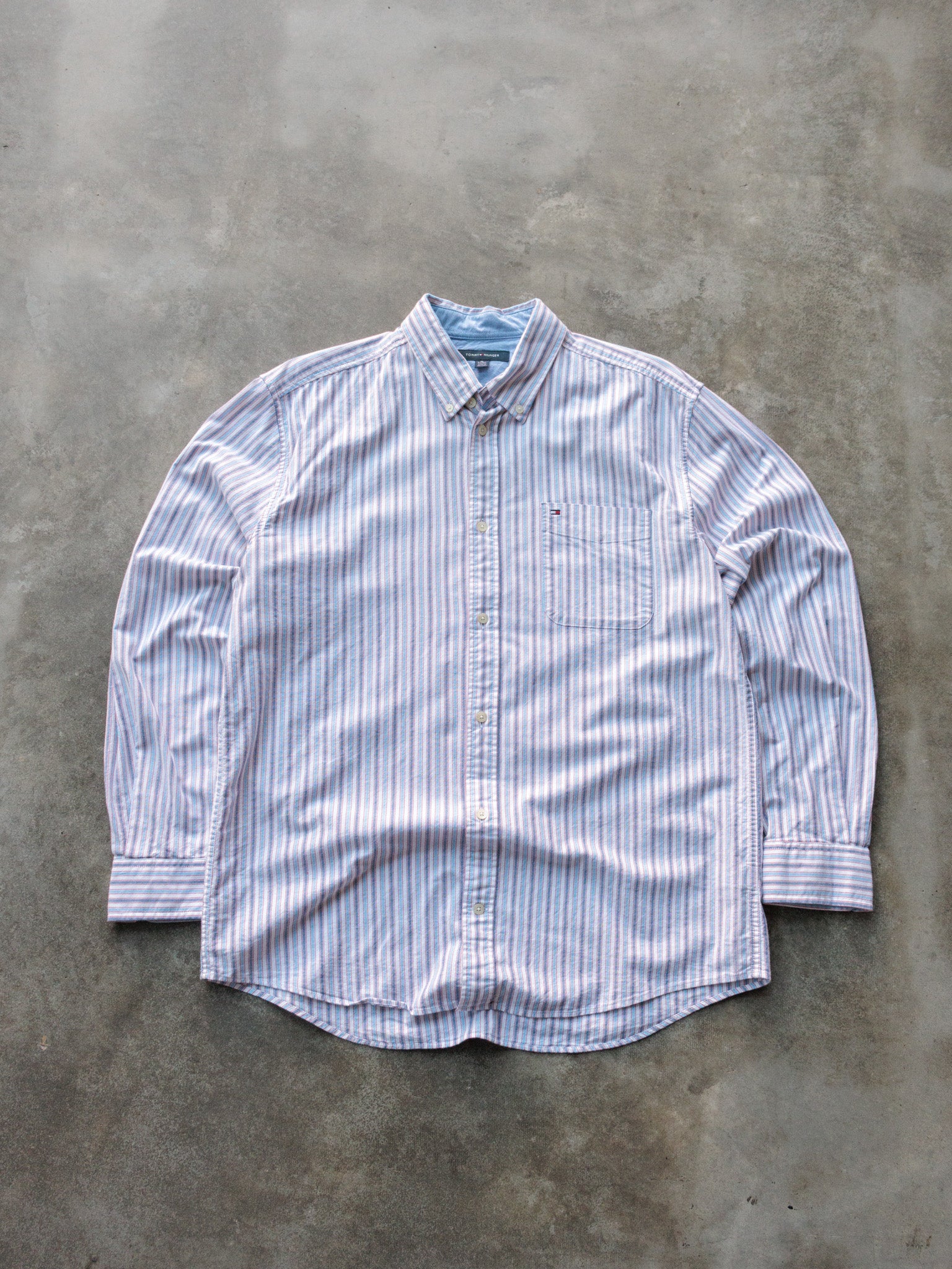 Vintage 00s Blue Striped Tommy Hilfiger Shirt (XL)