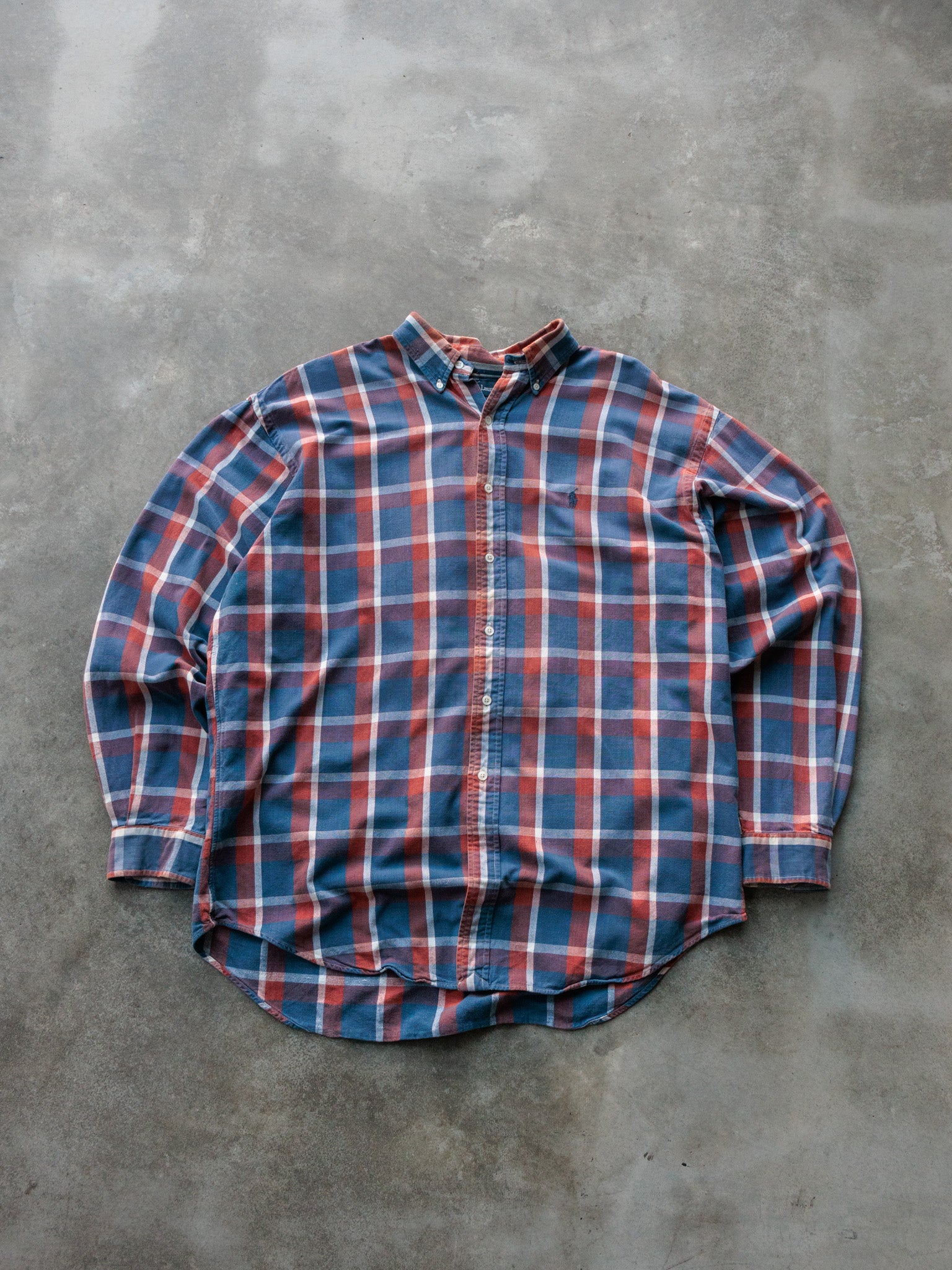 Vintage Blue Plaid Ralph Lauren Shirt (XL)