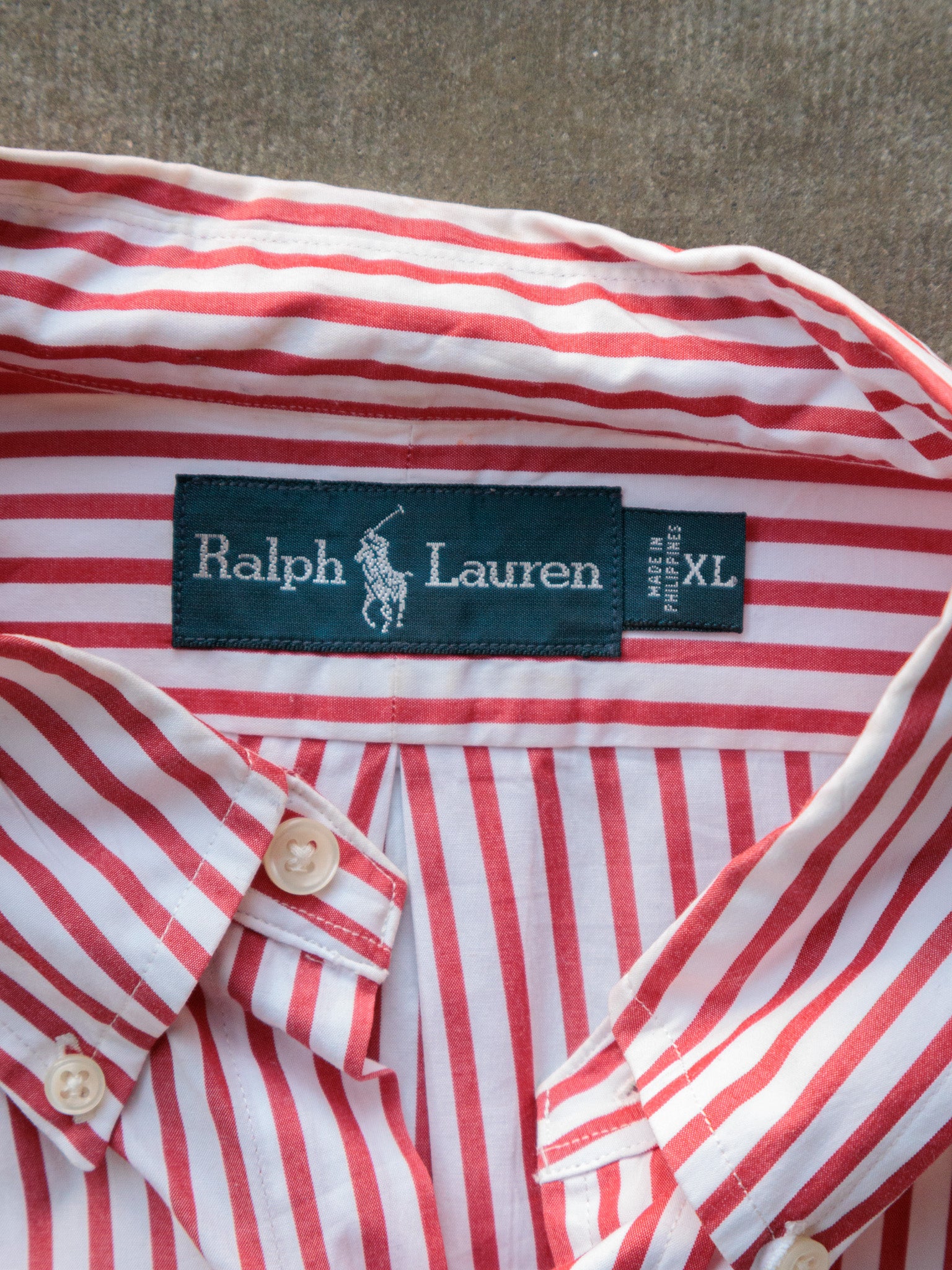 Vintage Red Striped Ralph Lauren Shirt (XL)