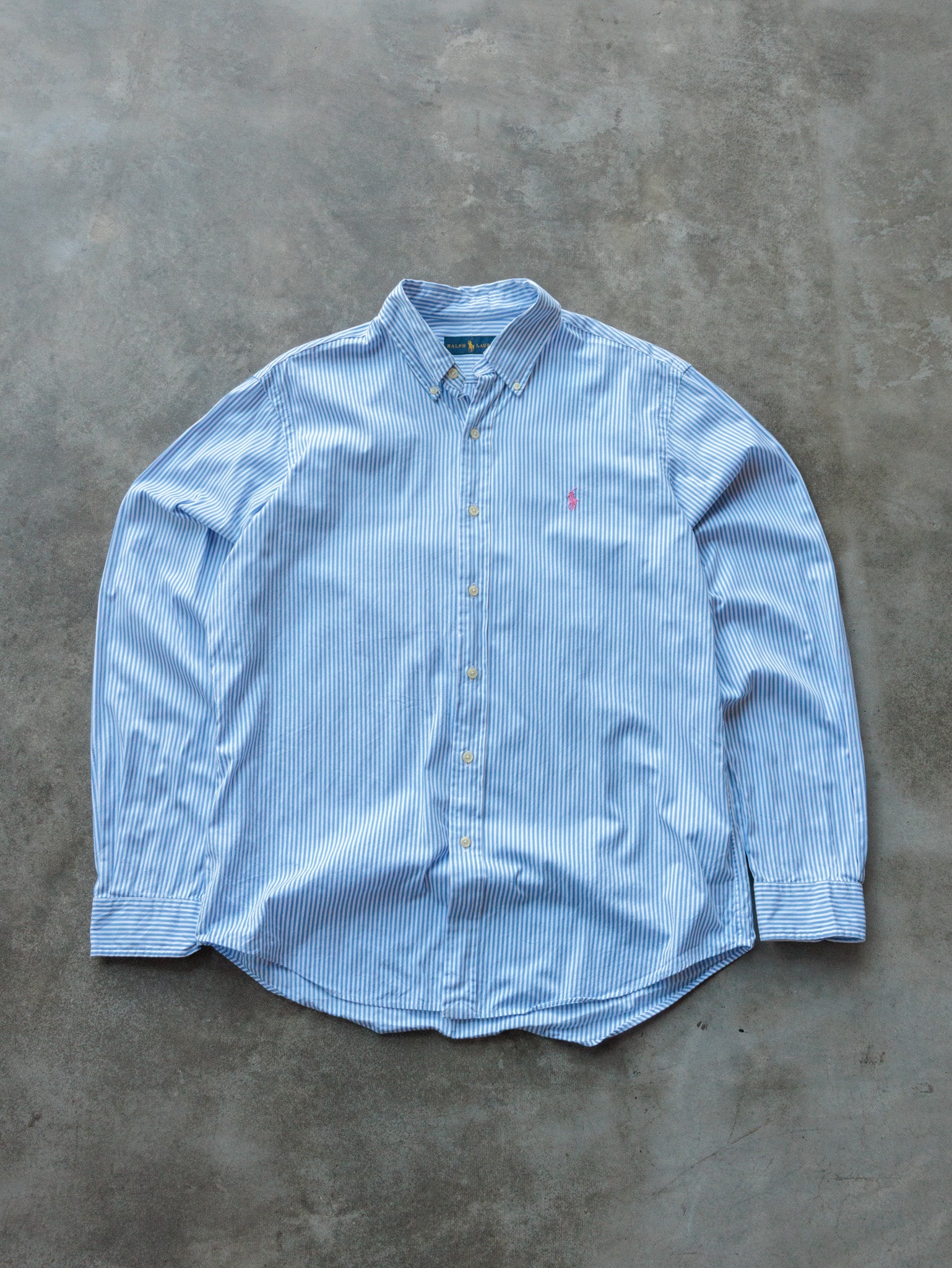 Vintage Blue Striped Ralph Lauren Shirt (L)