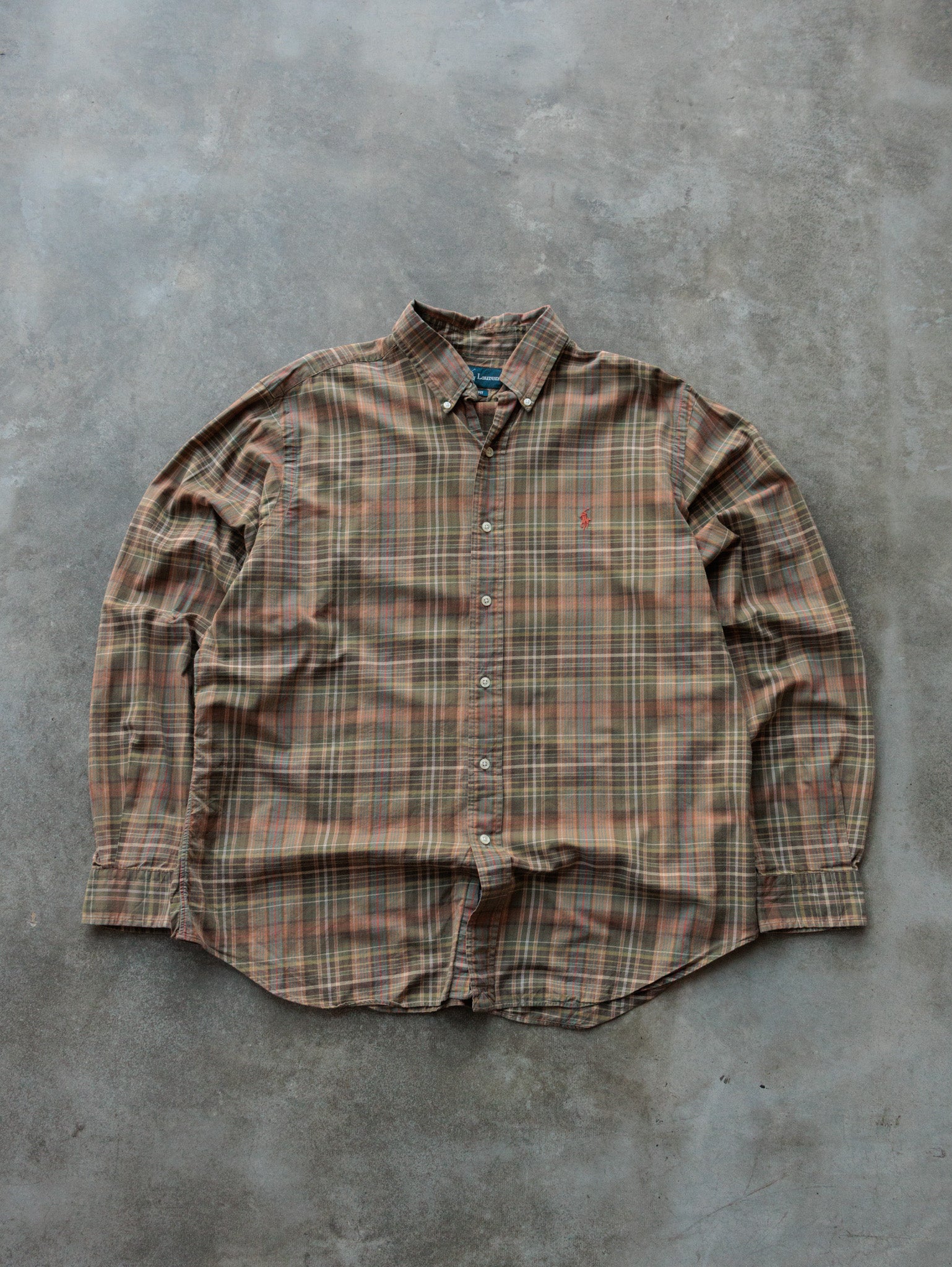 Vintage Brown Plaid Ralph Lauren Shirt (XL)
