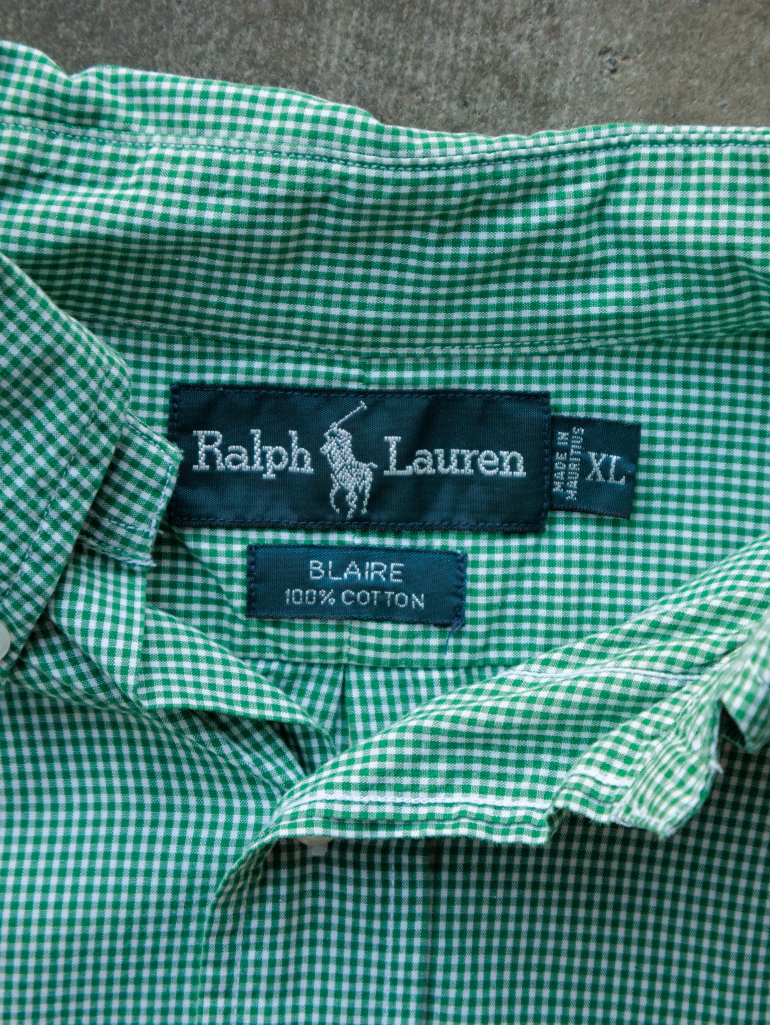 Vintage Green Gingham Ralph Lauren Shirt (XL)