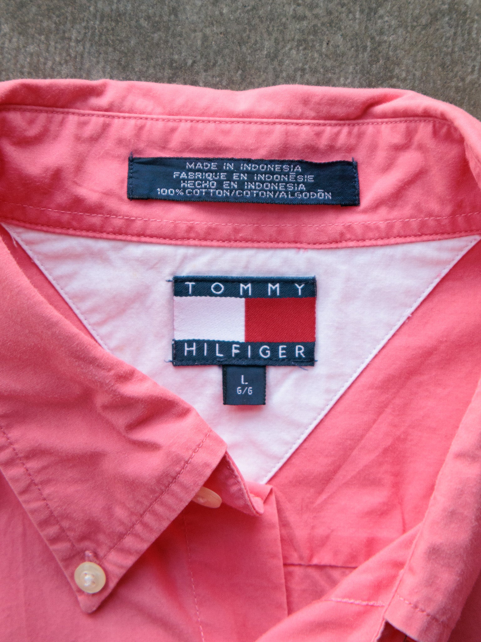 Vintage 00s Pink Tommy Hilfiger Short Sleeve Shirt (L)