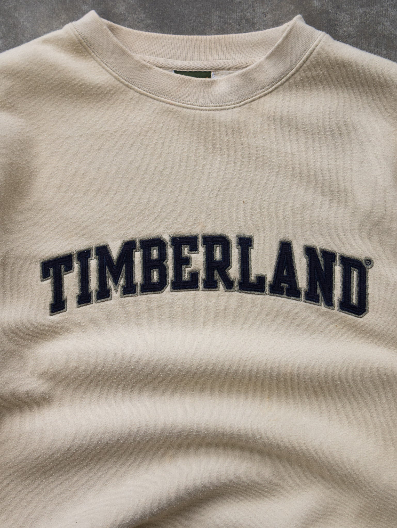 Vintage Cream Timberland Spell Out Sweatshirt (S)