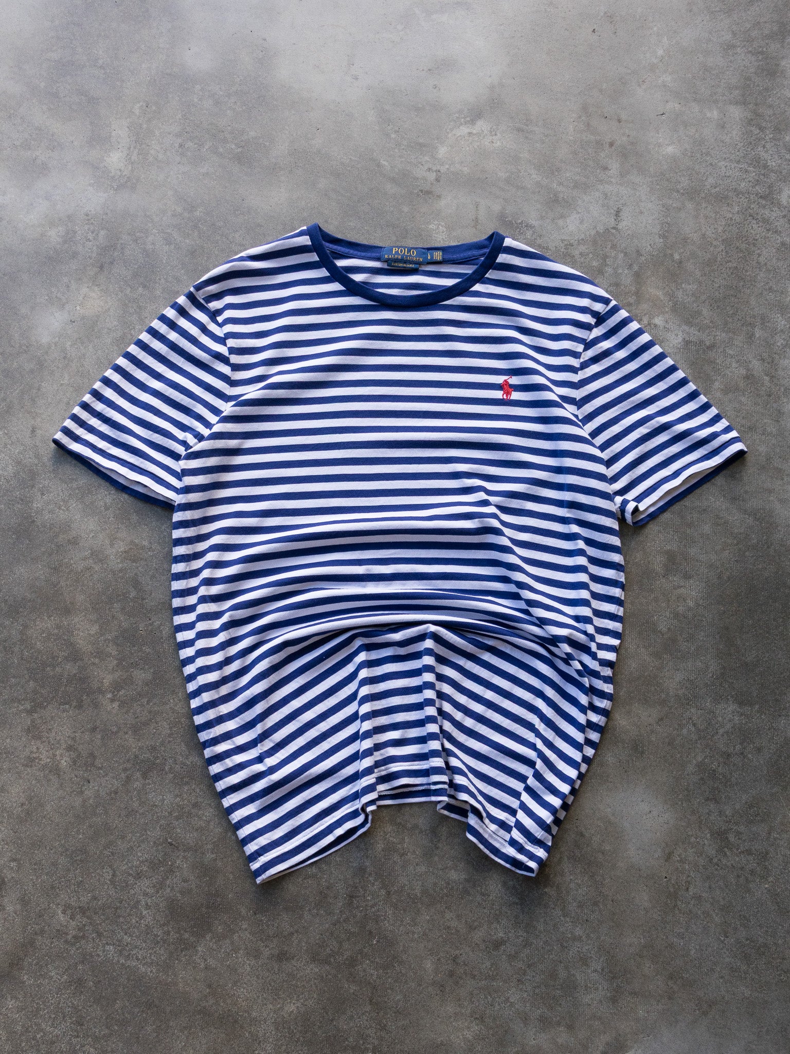 Vintage Blue & White Polo Ralph Lauren Striped Tee (L)