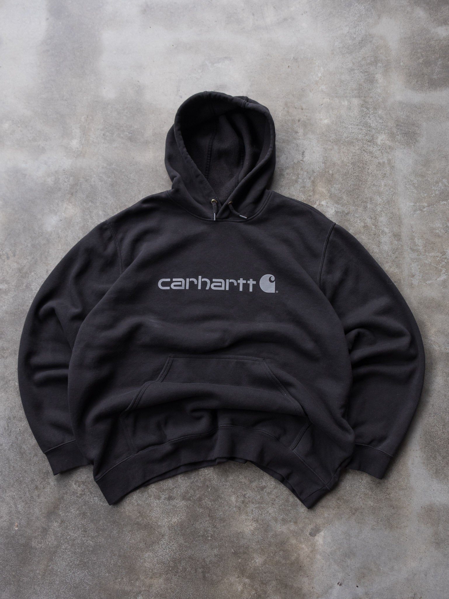 Vintage Black Carhartt Spell Out Hoodie (2XL)