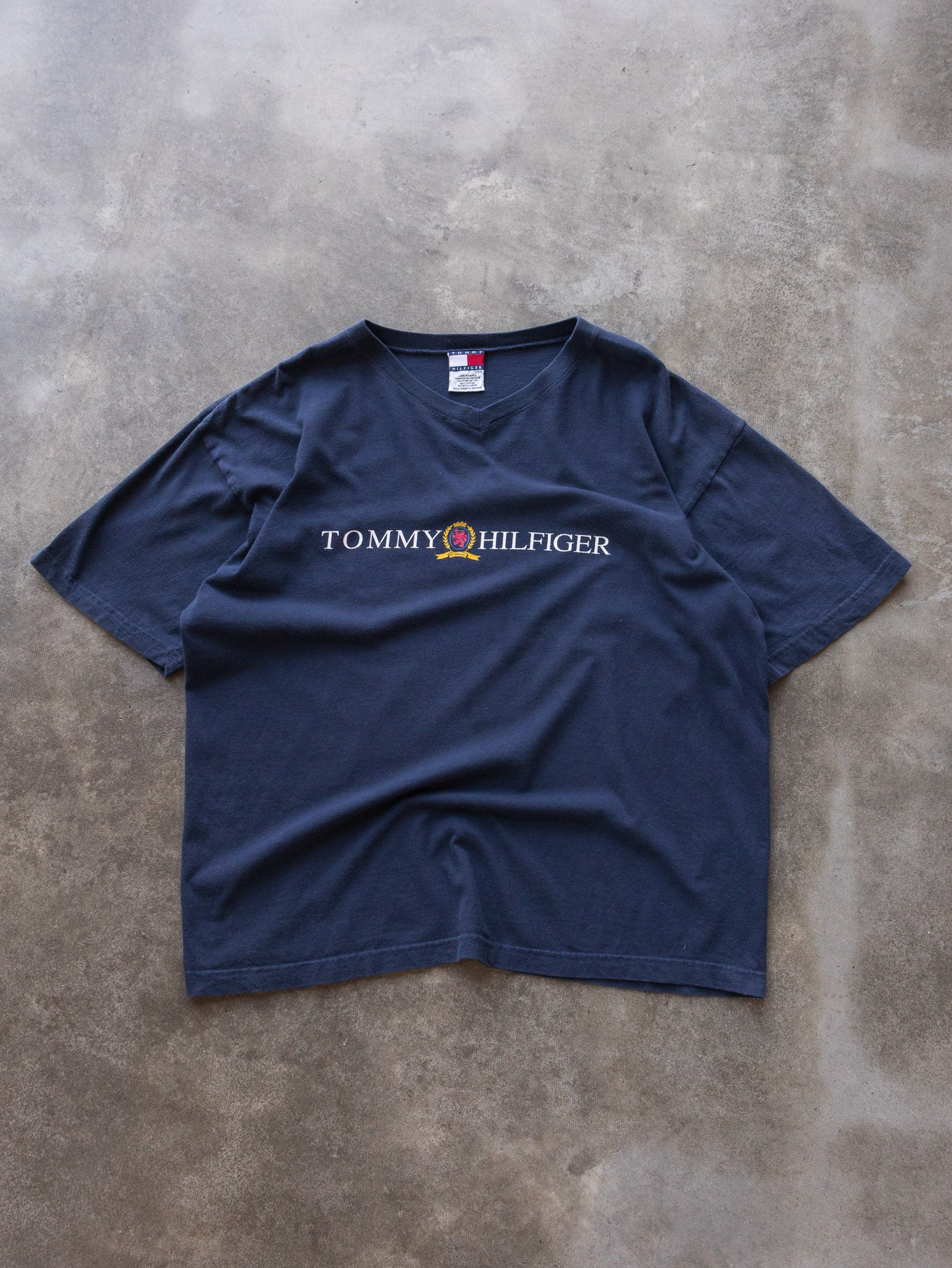 Vintage 90s Navy Tommy Hilfiger V-Neck Tee (L)