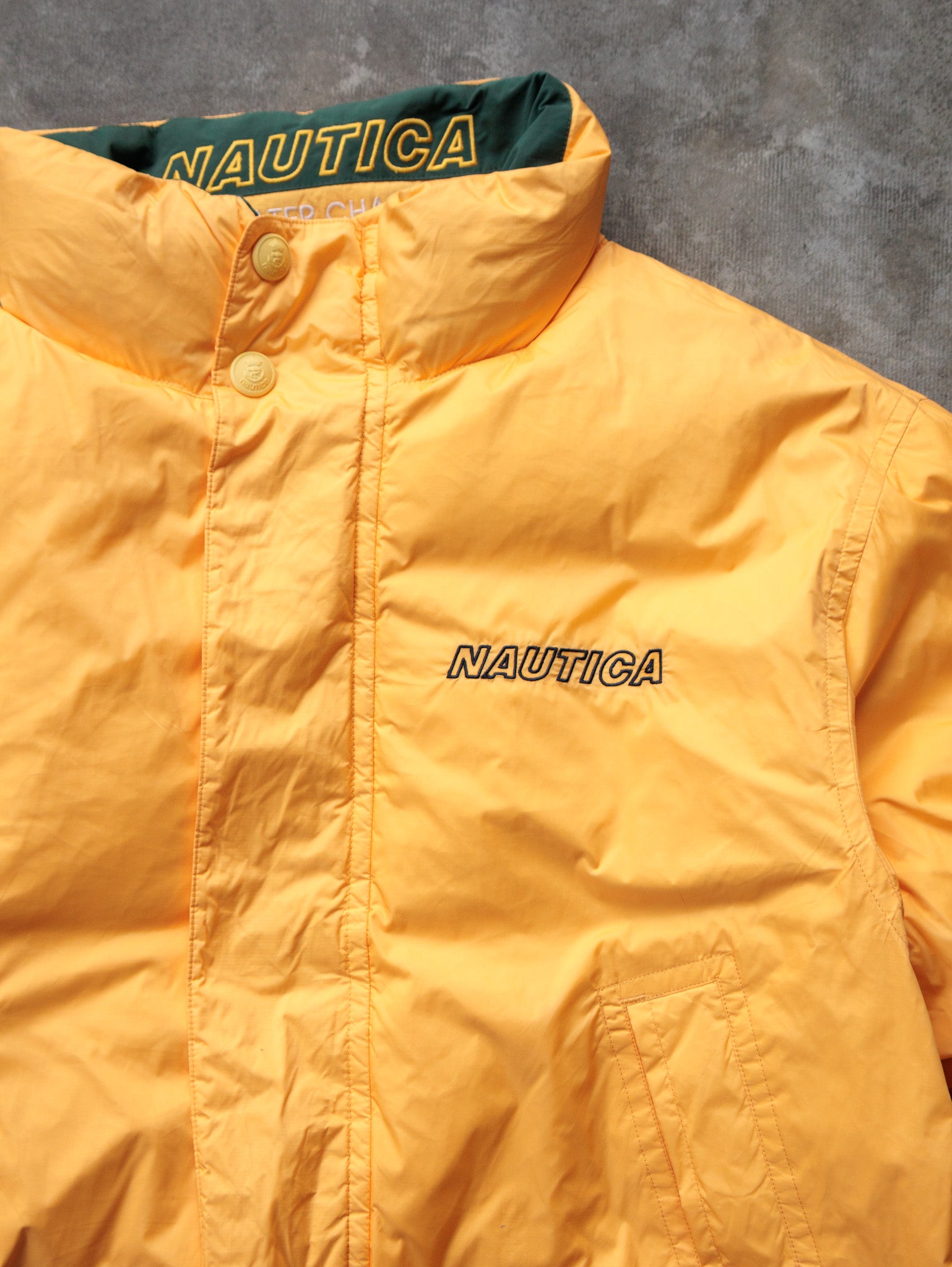 Vintage 90s Green, Navy & Yellow Nautica Reversible Jacket (-)
