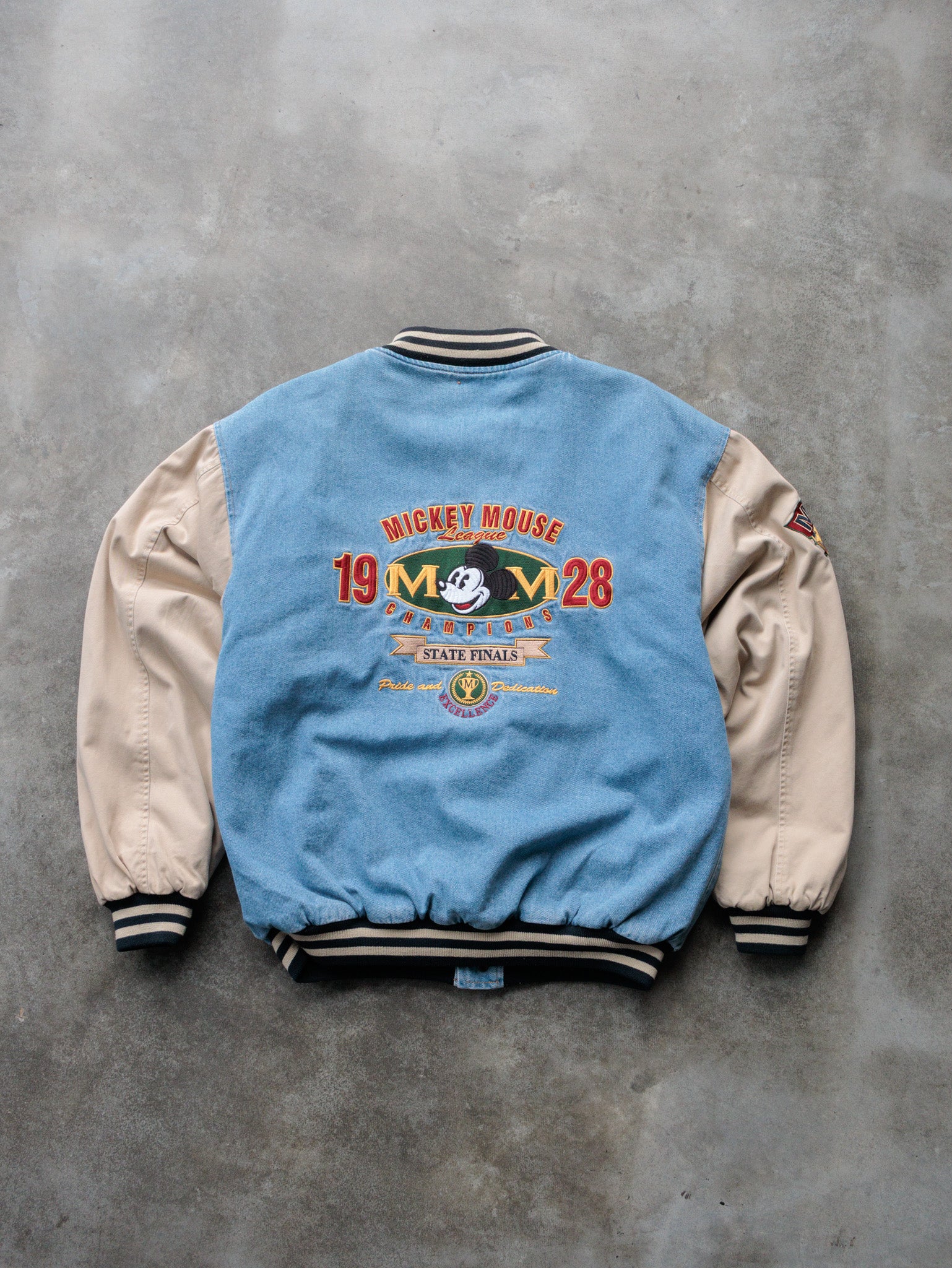 Vintage 90s Blue Denim Disney Mickey Mouse League Jacket (-)