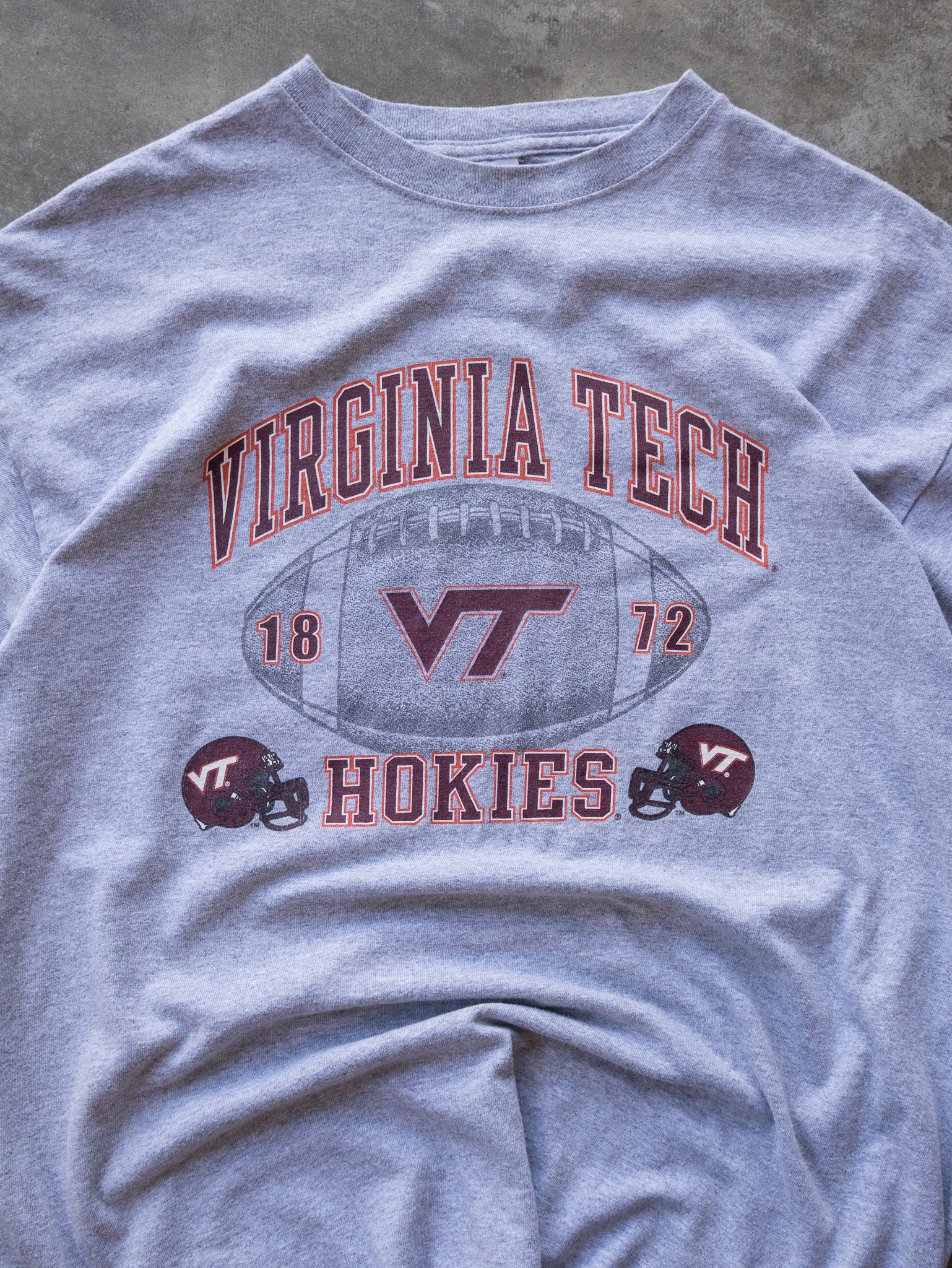 Vintage Grey Virginia Tech Hokies Football Tee (XL)