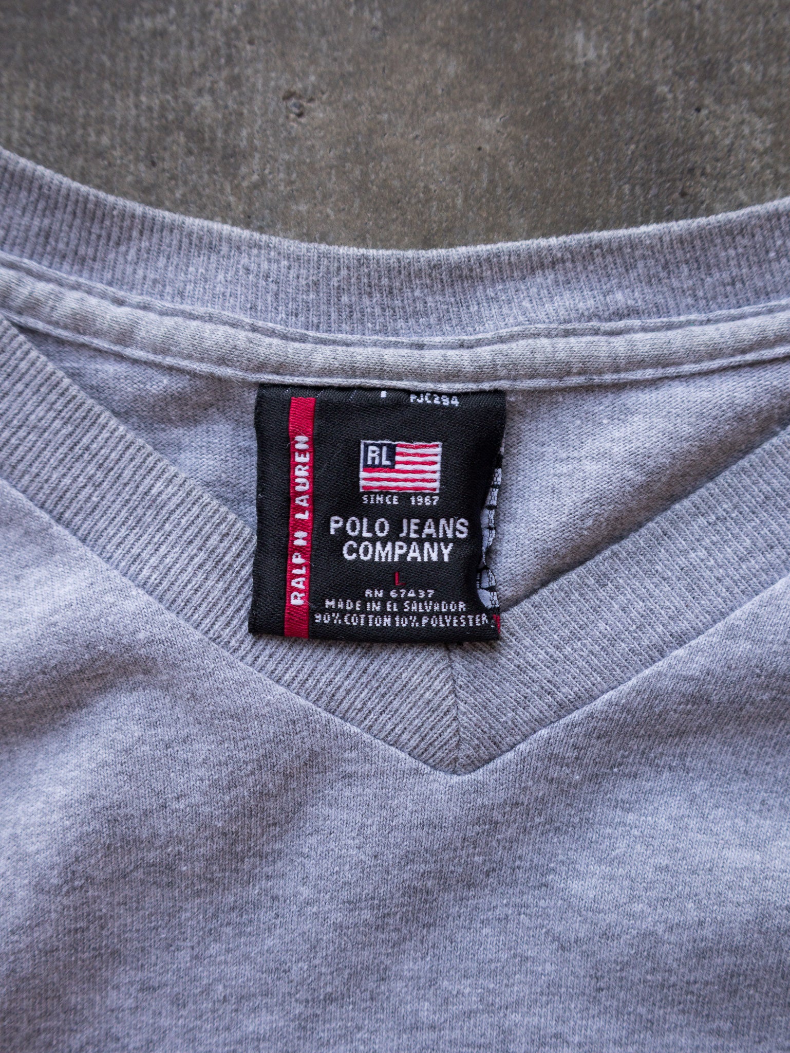Vintage 00s Grey Polo Ralph Lauren V-Neck Tee (L)