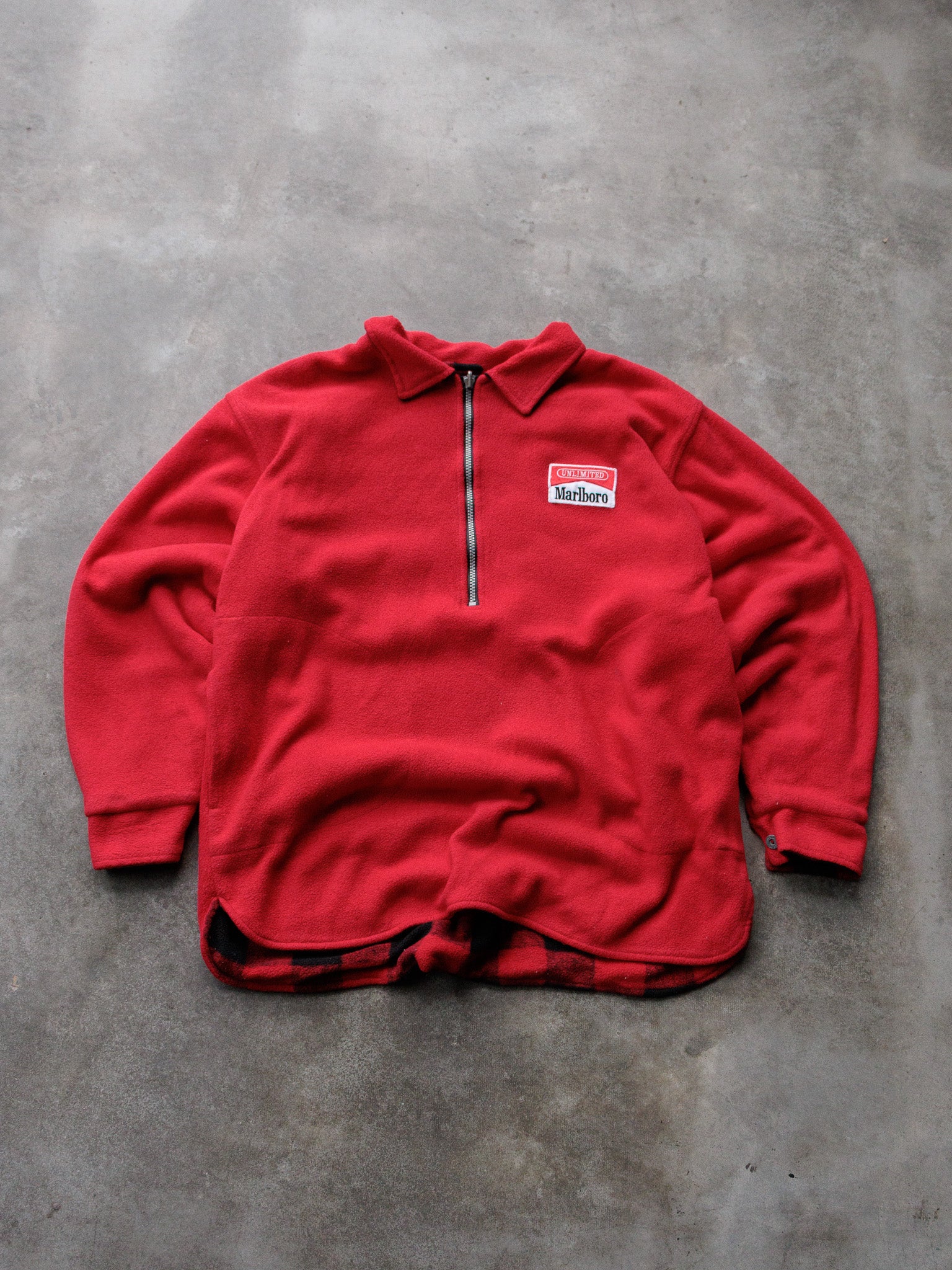Vintage 90s Red Marlboro Unlimited Reversible Fleece Quarter Zip (L)