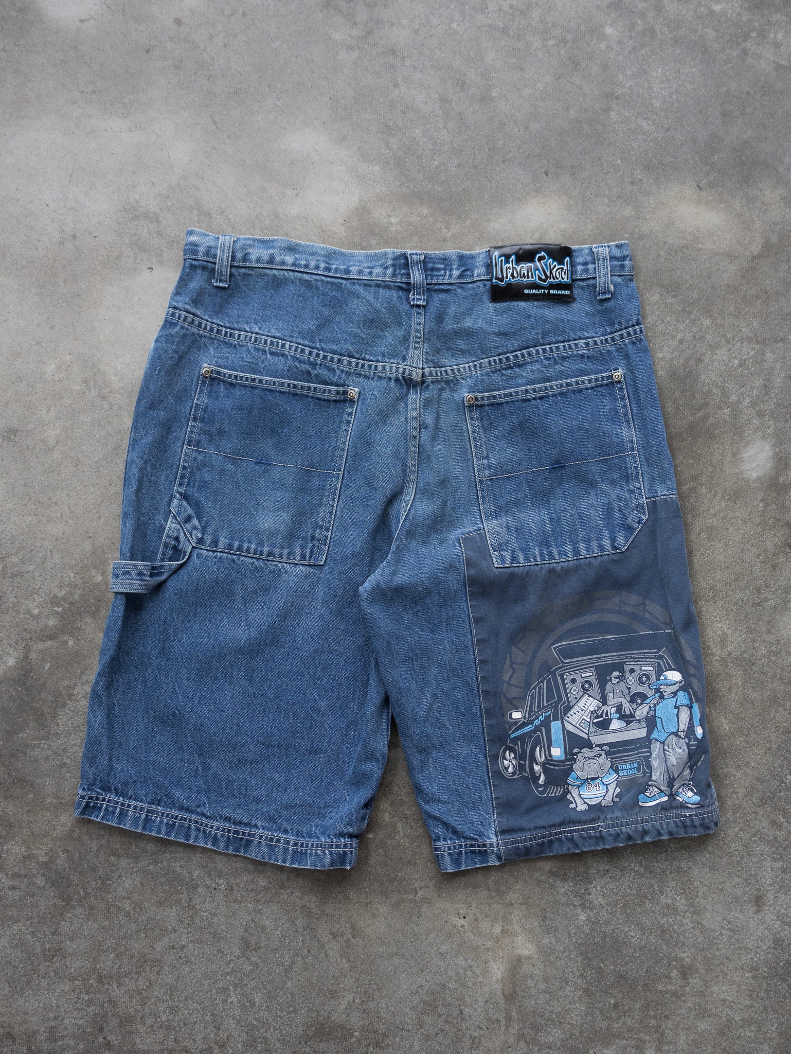 Vintage Y2K Urban Skull Denim Jorts (W38)