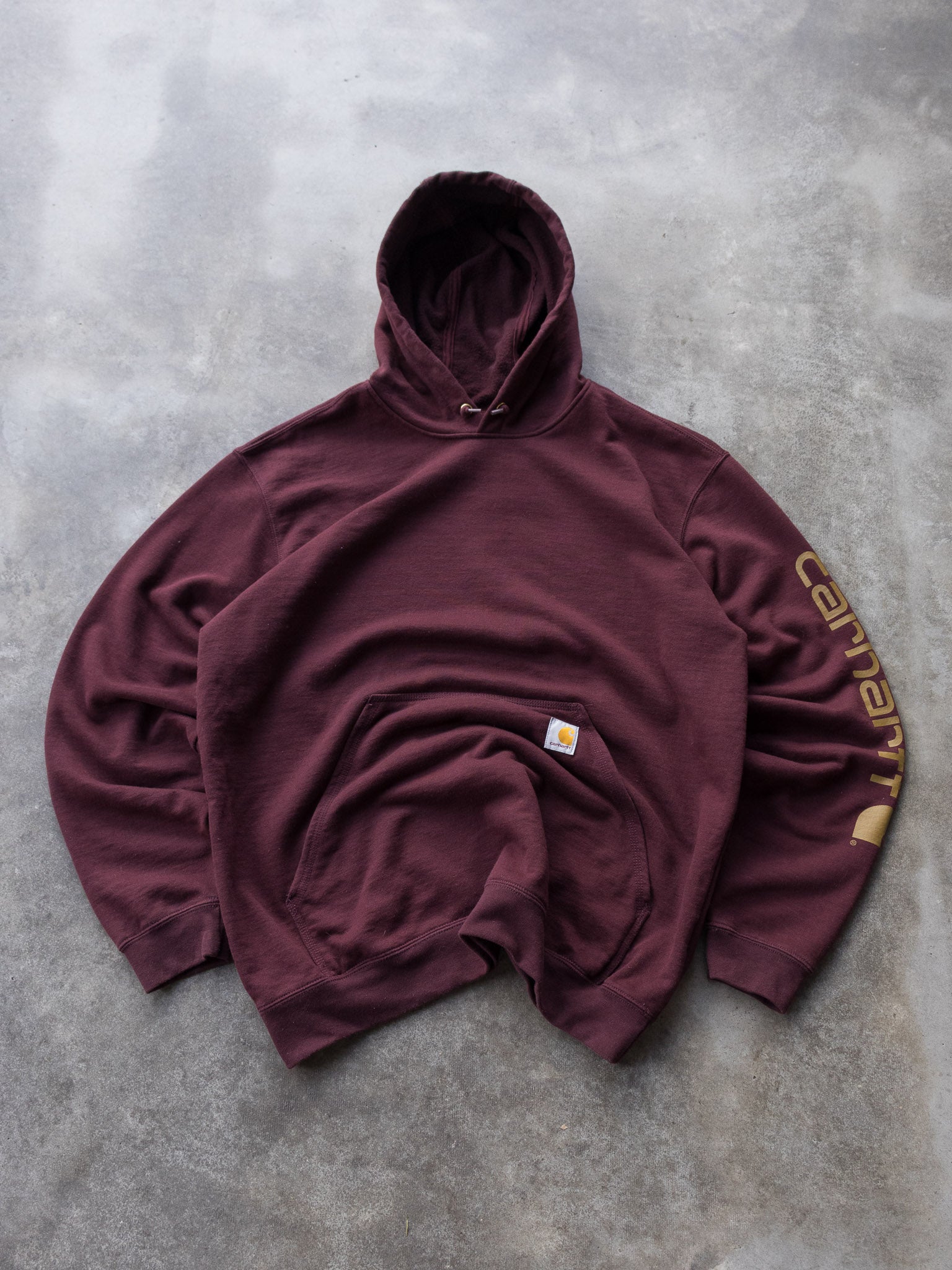 Vintage Carhartt Maroon Spell Out Hoodie (L)