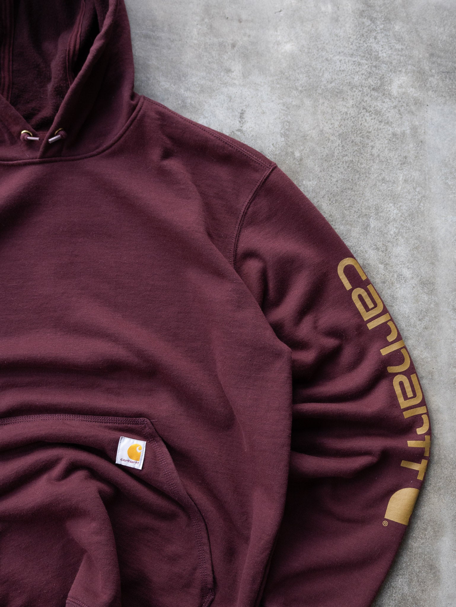 Vintage Carhartt Maroon Spell Out Hoodie (L)