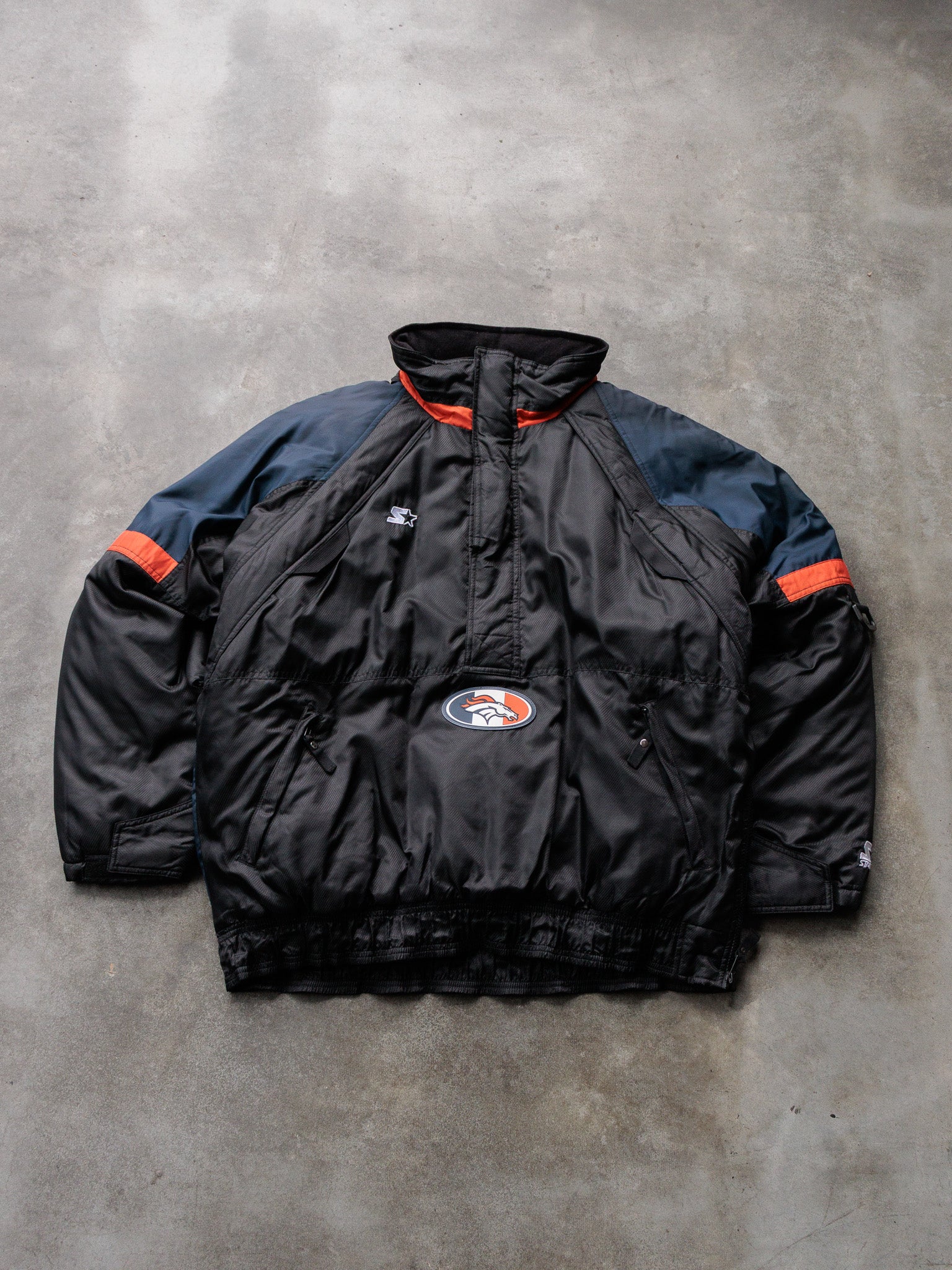 Vintage 90s Black Starter Denver Broncos Colourblock Pullover Jacket (L)
