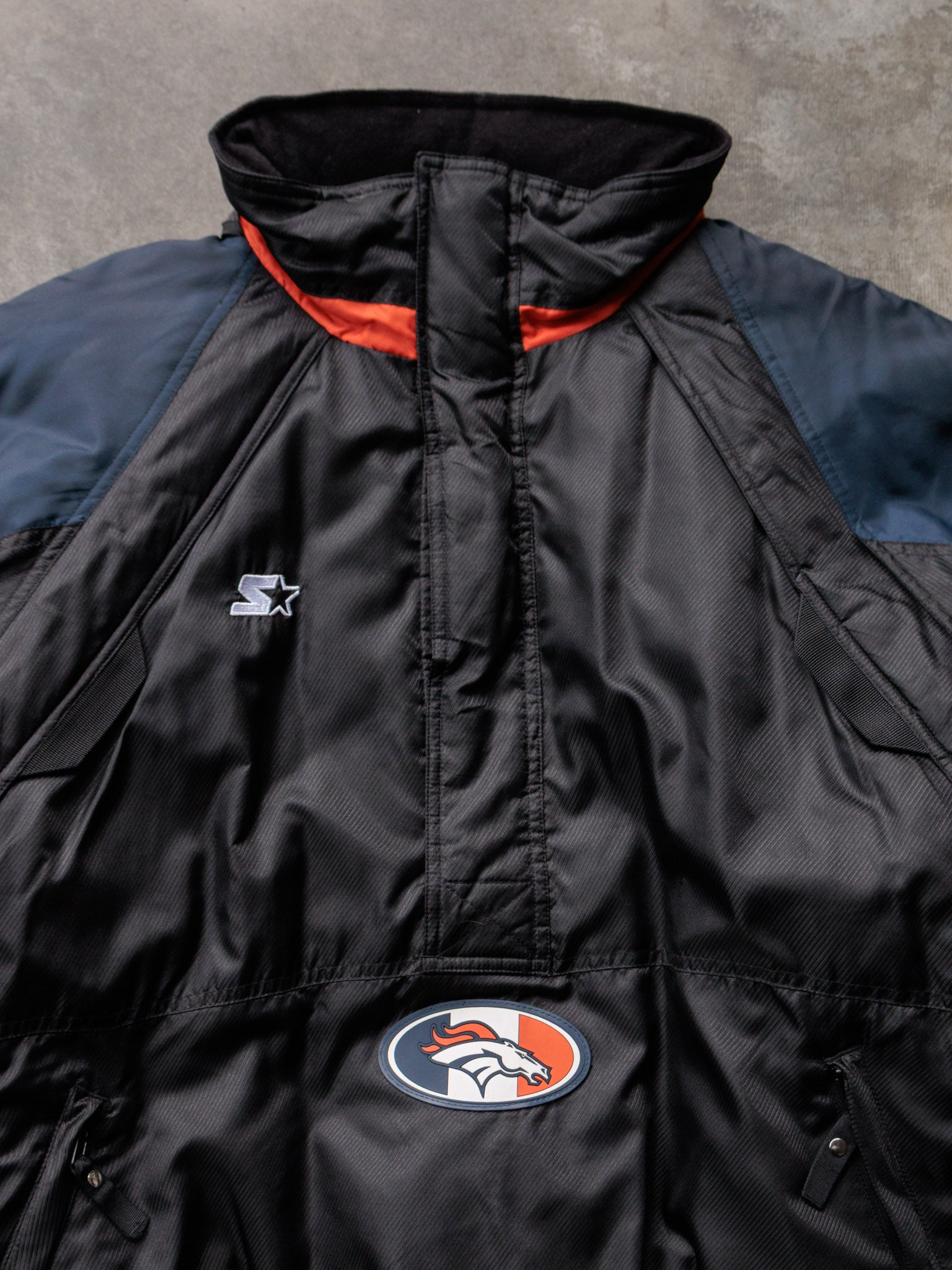 Vintage 90s Black Starter Denver Broncos Colourblock Puffer Jacket (L)