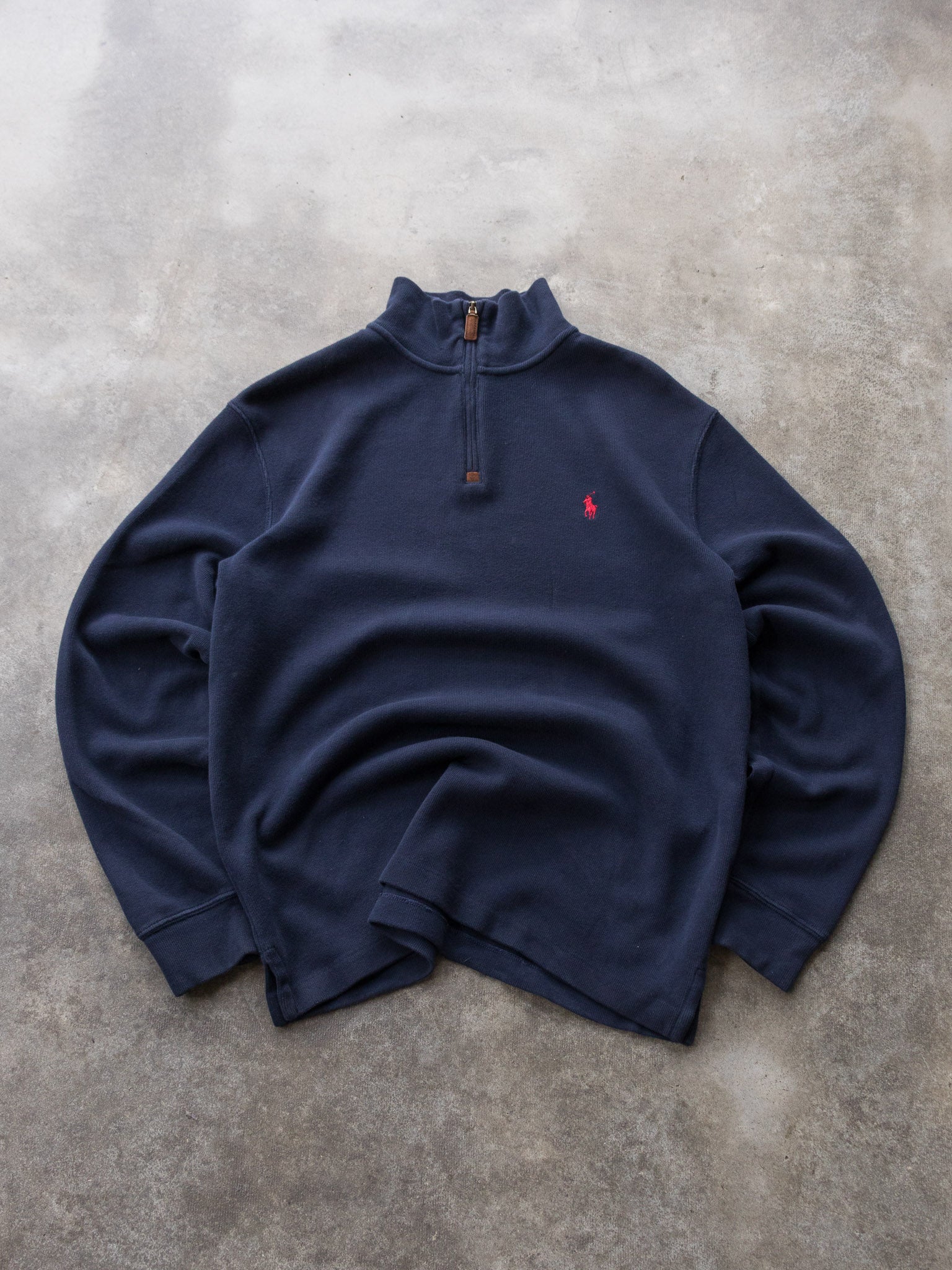 Vintage Navy Polo Ralph Lauren Quarter Zip Knit (M)
