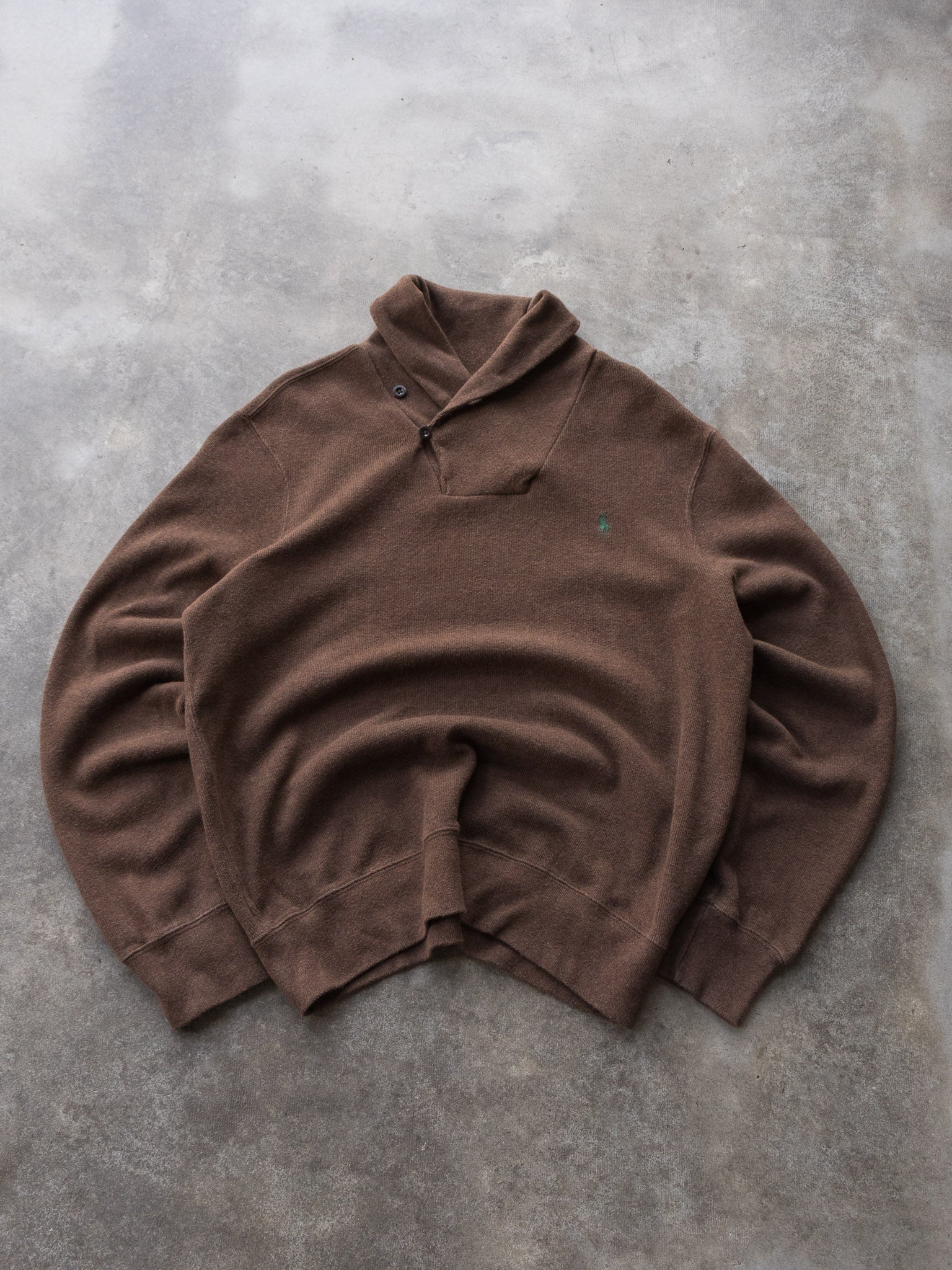 Vintage Brown Polo Ralph Lauren Shawl Neck Knit (L)