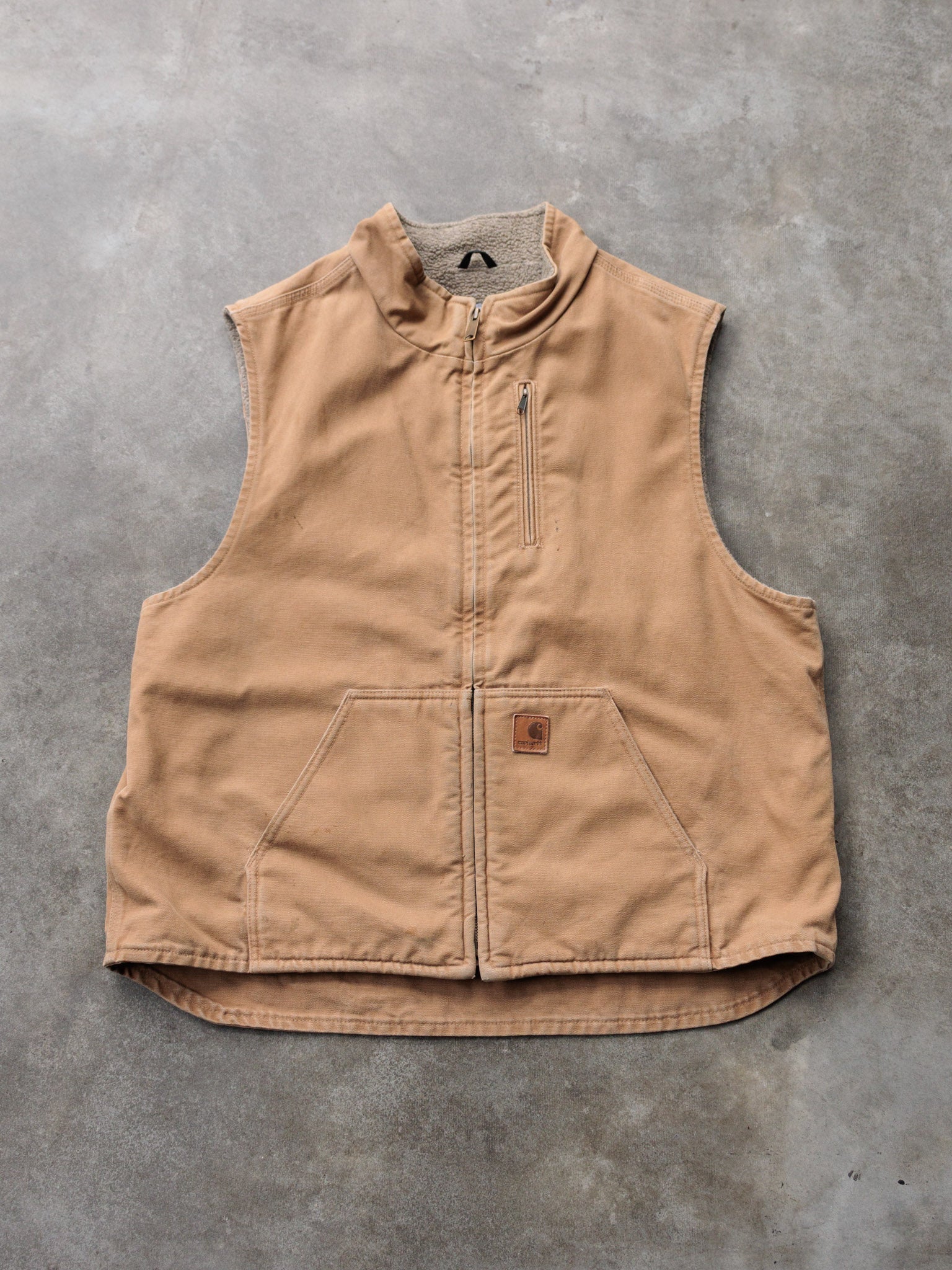Vintage Brown Carhartt Sherpa-Lined Vest (XL)