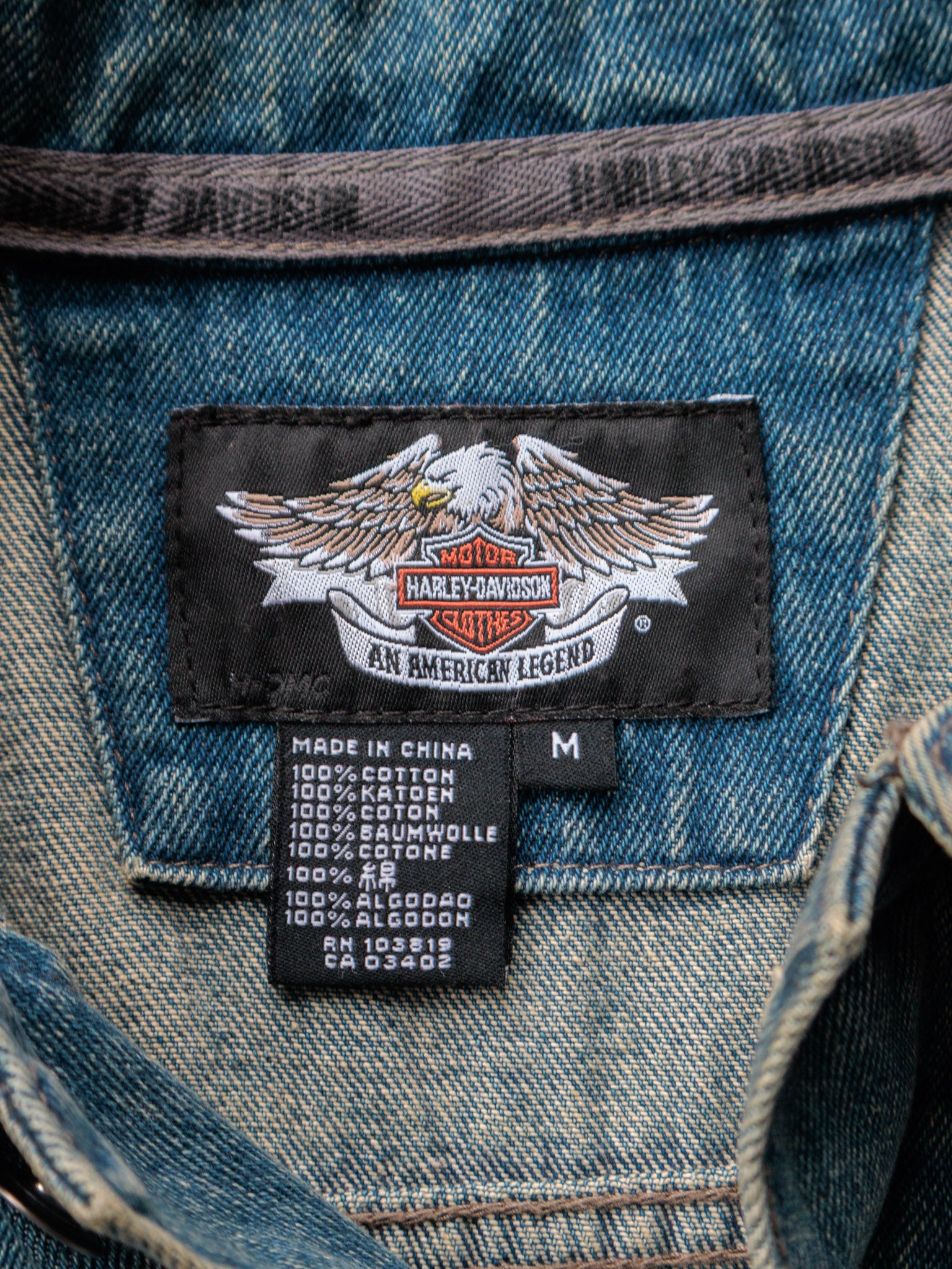 Vintage 00s Blue Harley-Davidson Skull Denim Jacket (M)
