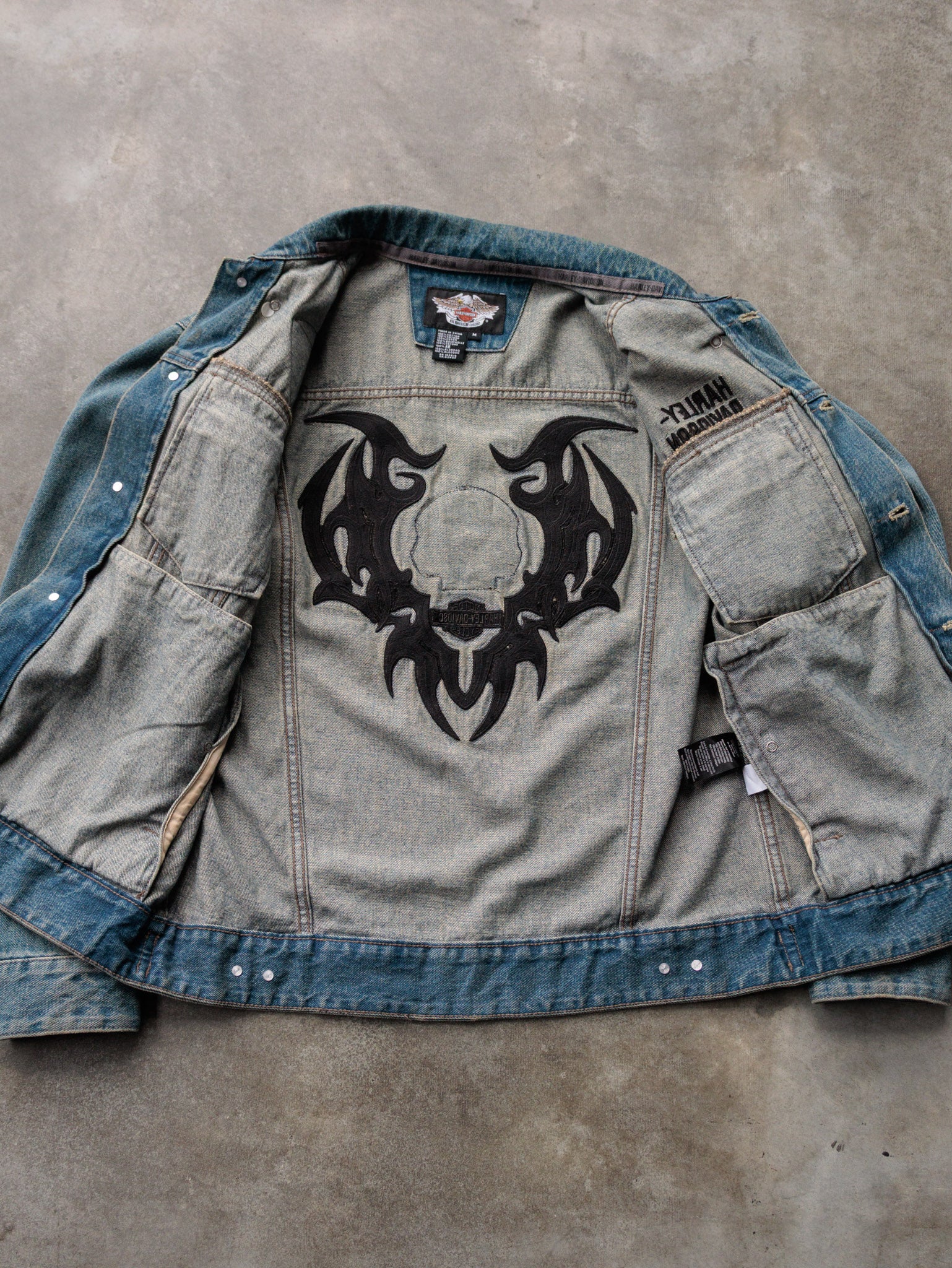 Vintage 00s Blue Harley-Davidson Skull Denim Jacket (M)
