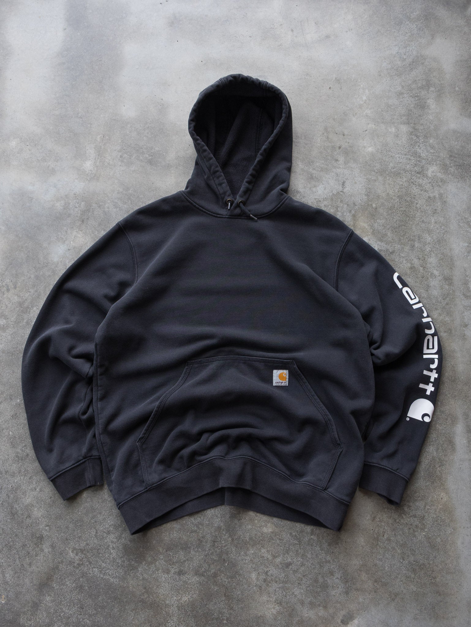 Vintage Black Carhartt Sleeve Spell Out Hoodie (L)