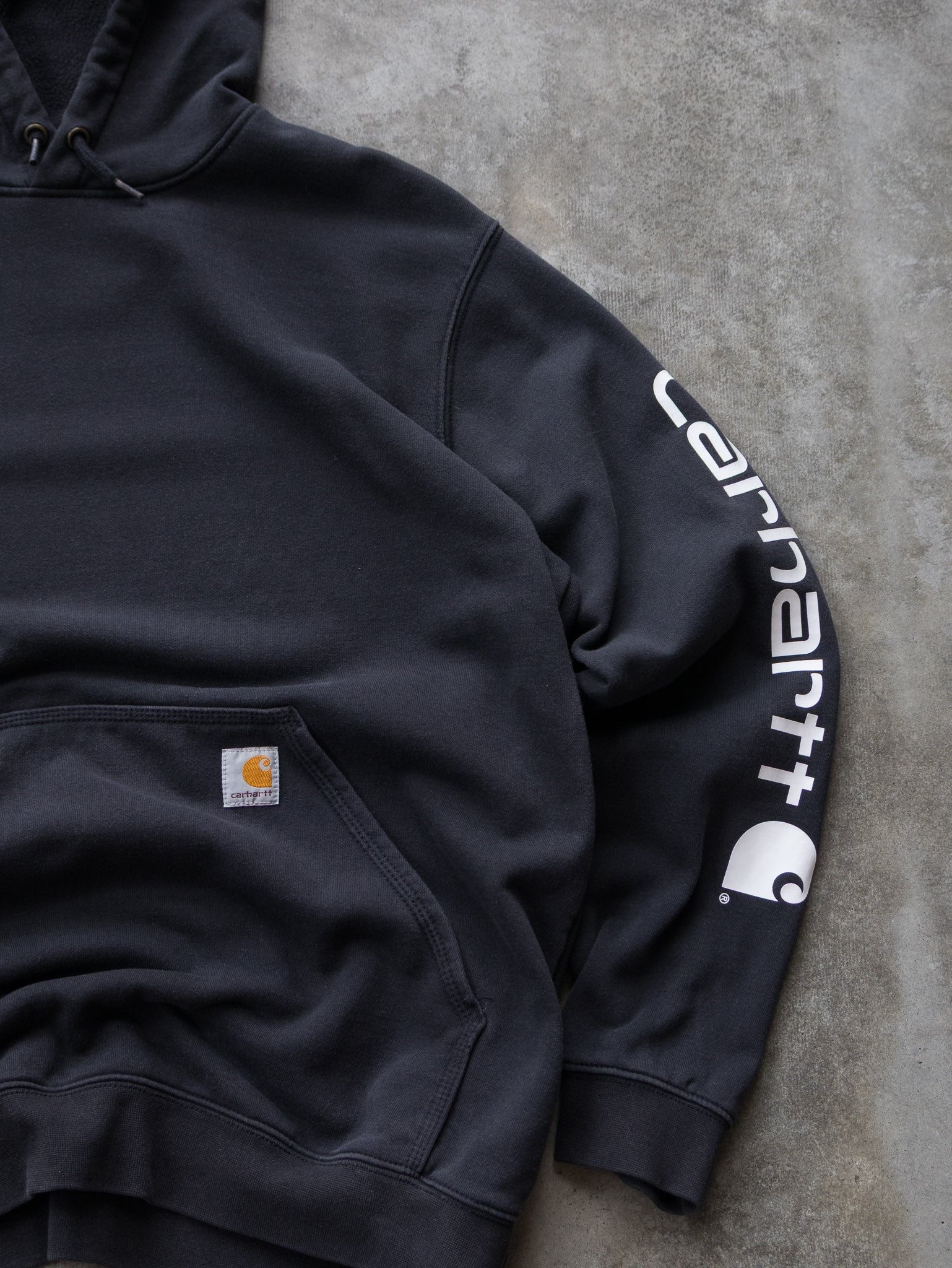 Vintage Black Carhartt Sleeve Spell Out Hoodie (L)
